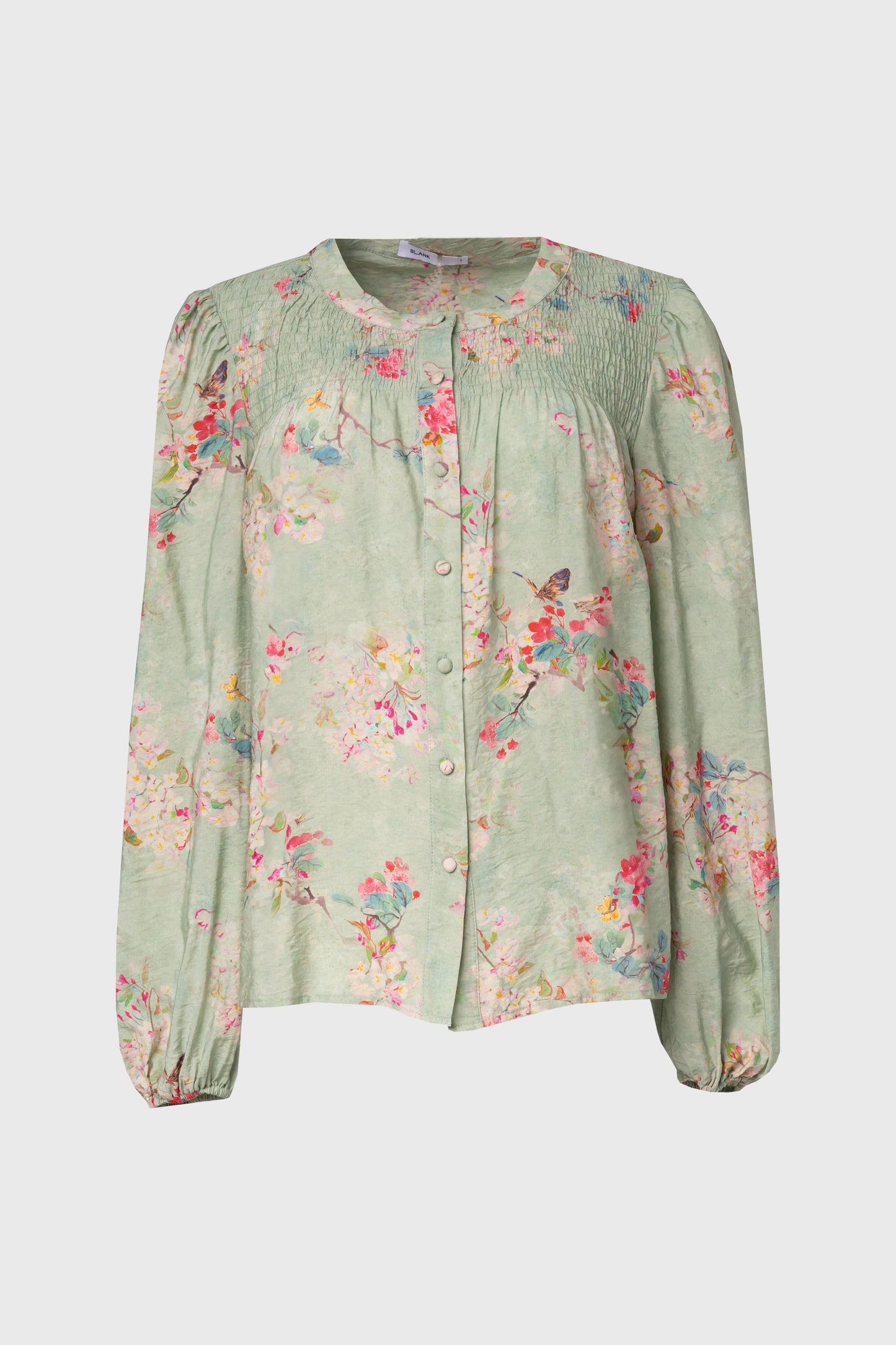 Green Floral Smocked Printed Blouse
