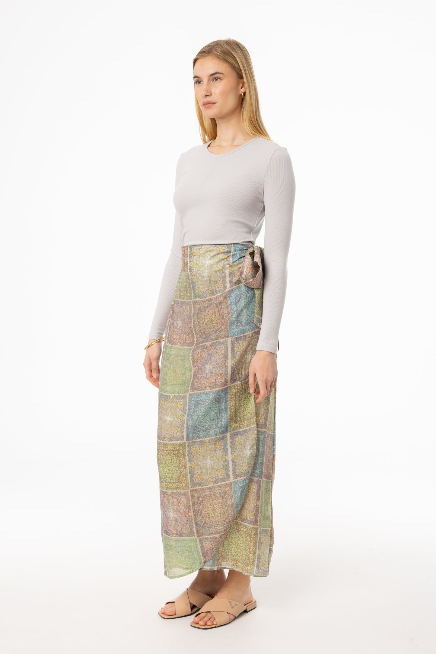 Green Paisley Printed Wrap Skirt