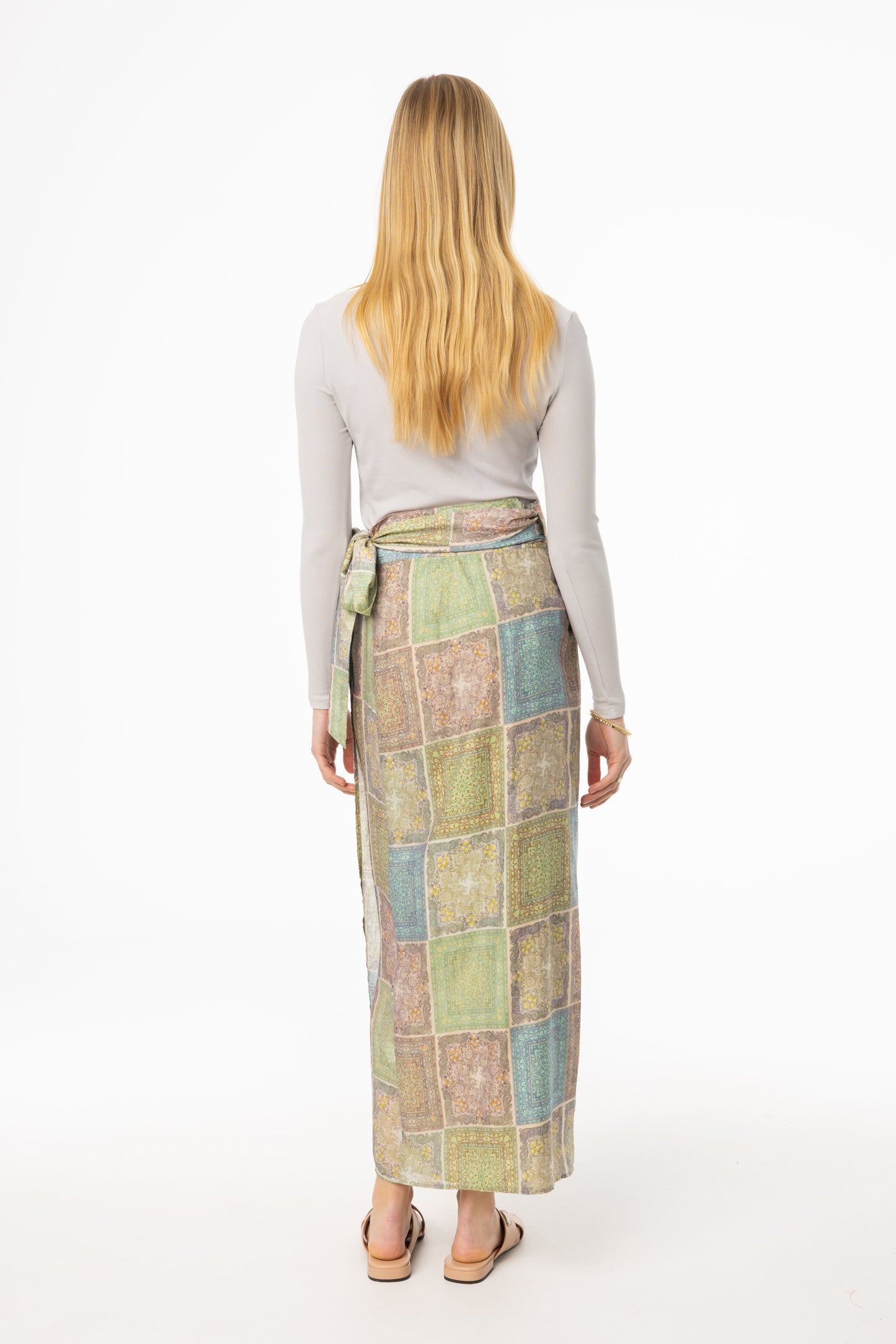Green Paisley Printed Wrap Skirt