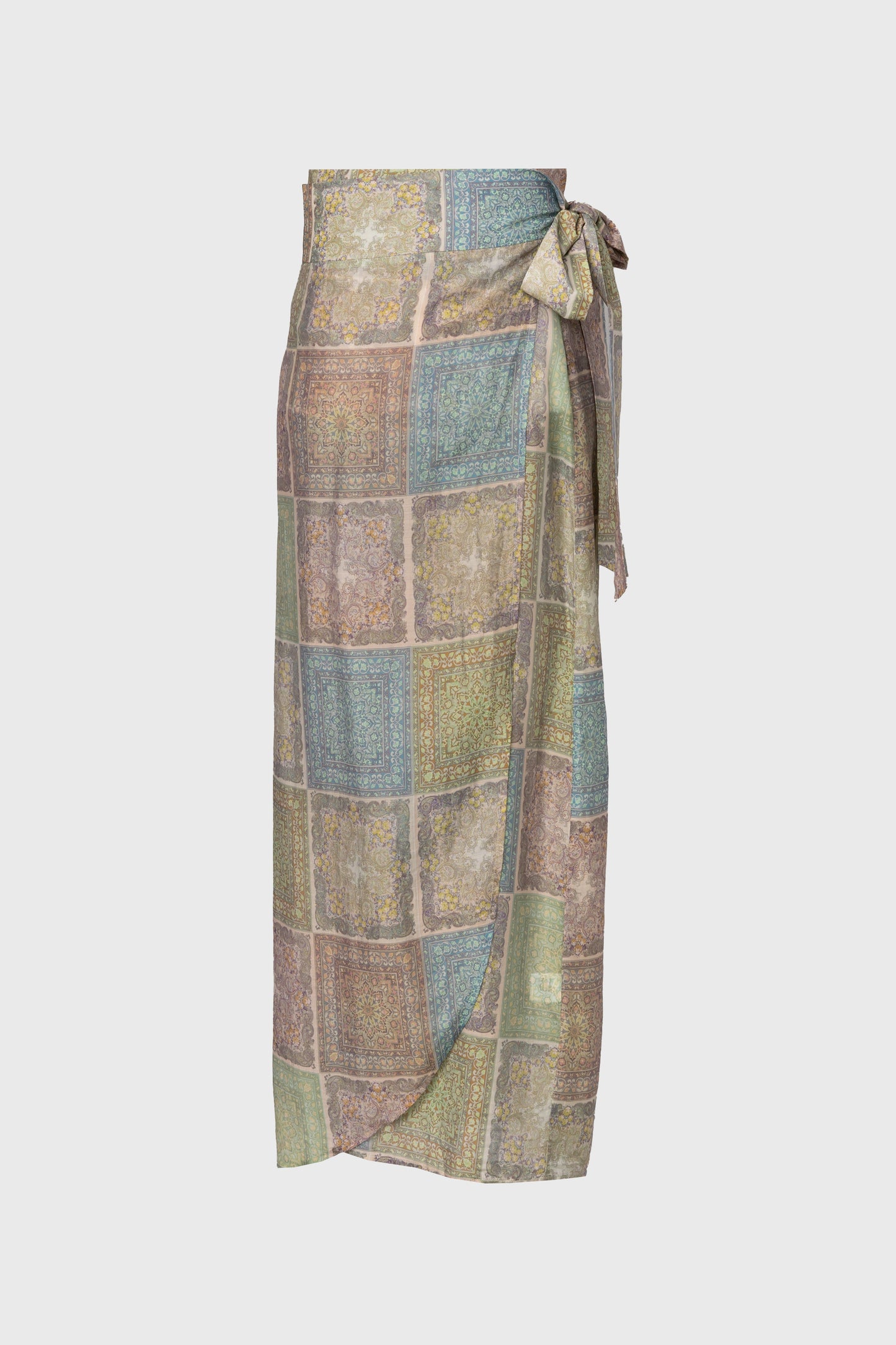 Green Paisley Printed Wrap Skirt