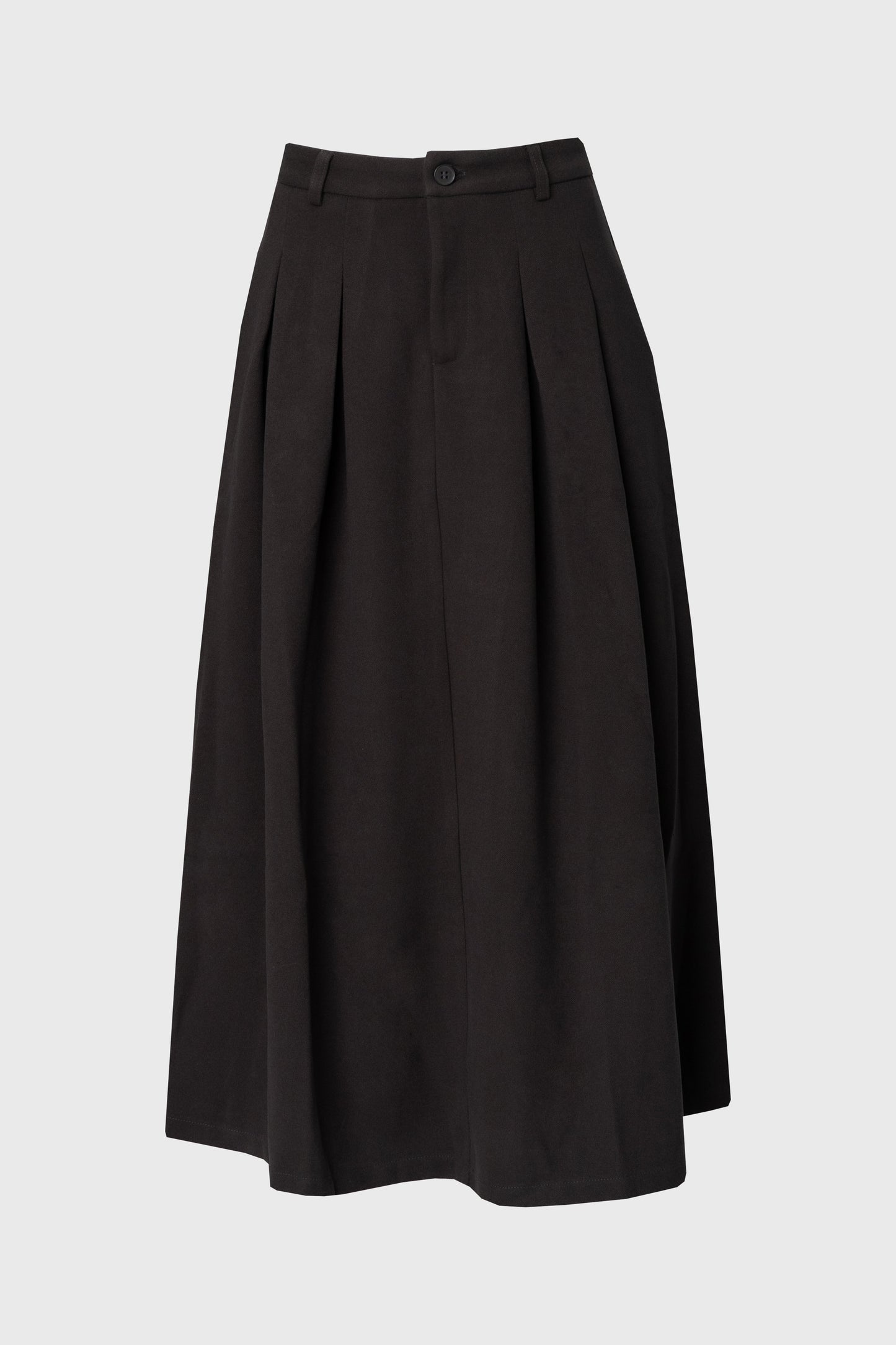 Grey Front Pleated Flared Skirt
