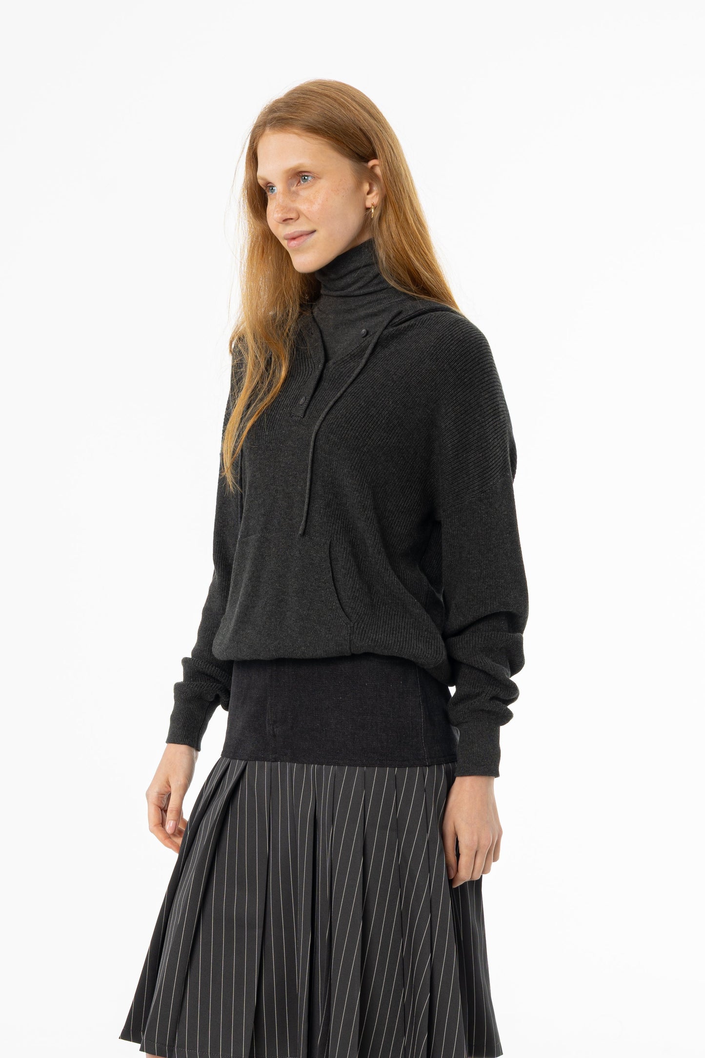 Grey Knit Hoodie Sweater