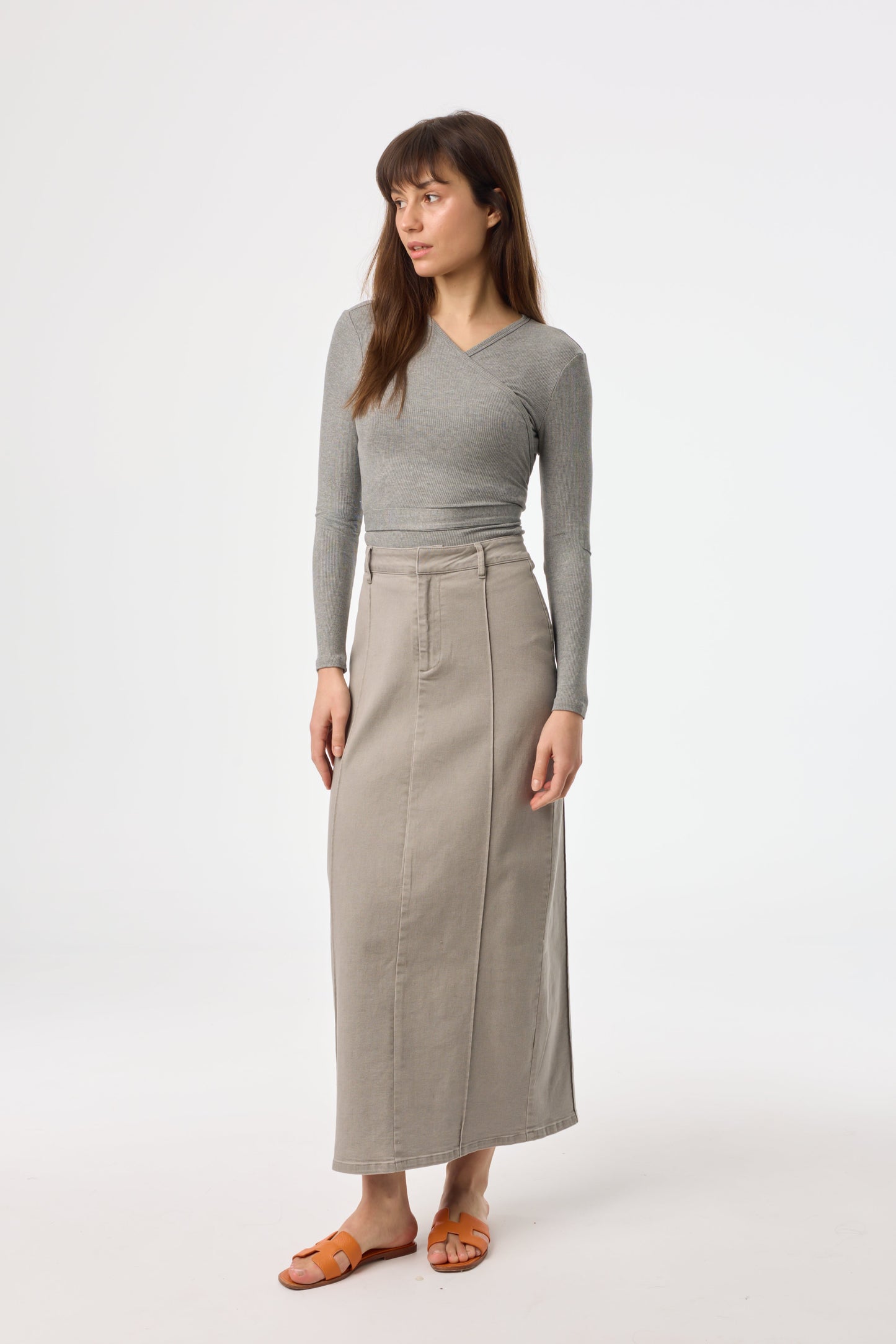 Grey Pencil Denim Skirt