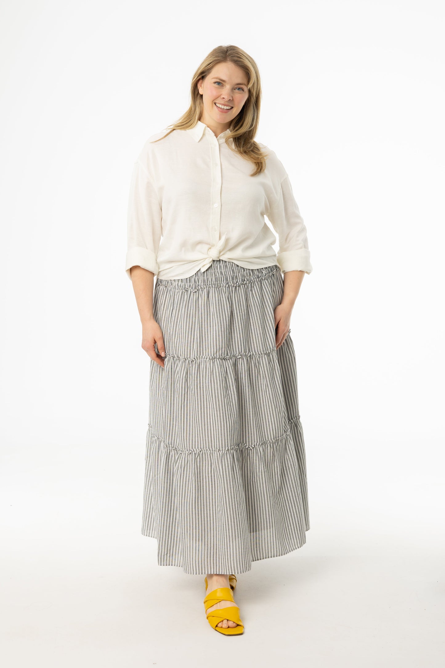 Grey Striped Maxi Skirt