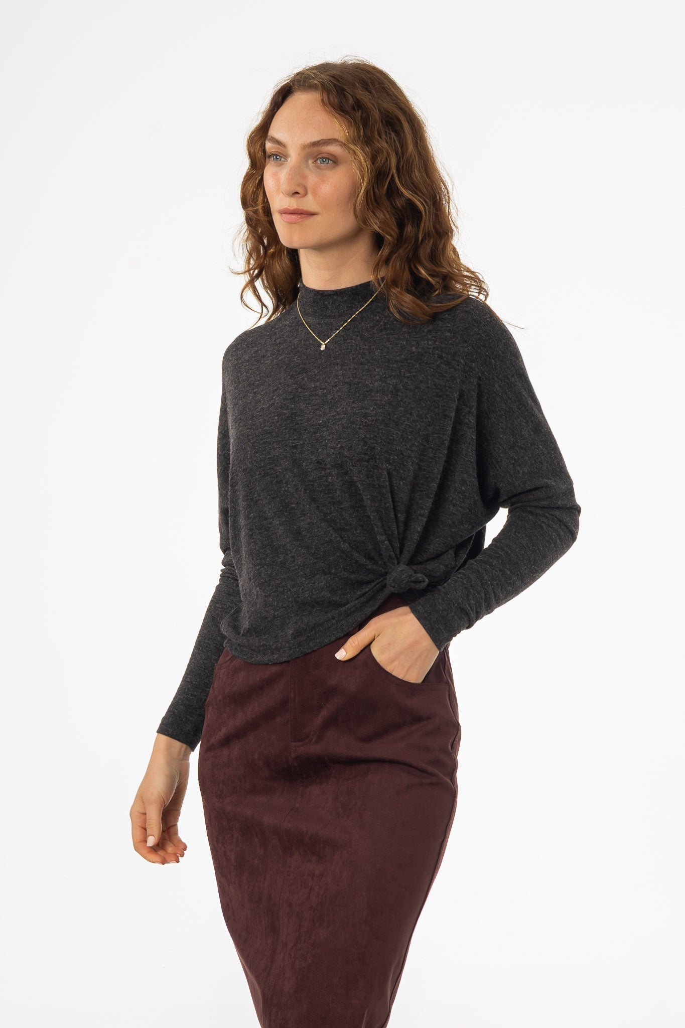 Grey Swing Mock Neck Top