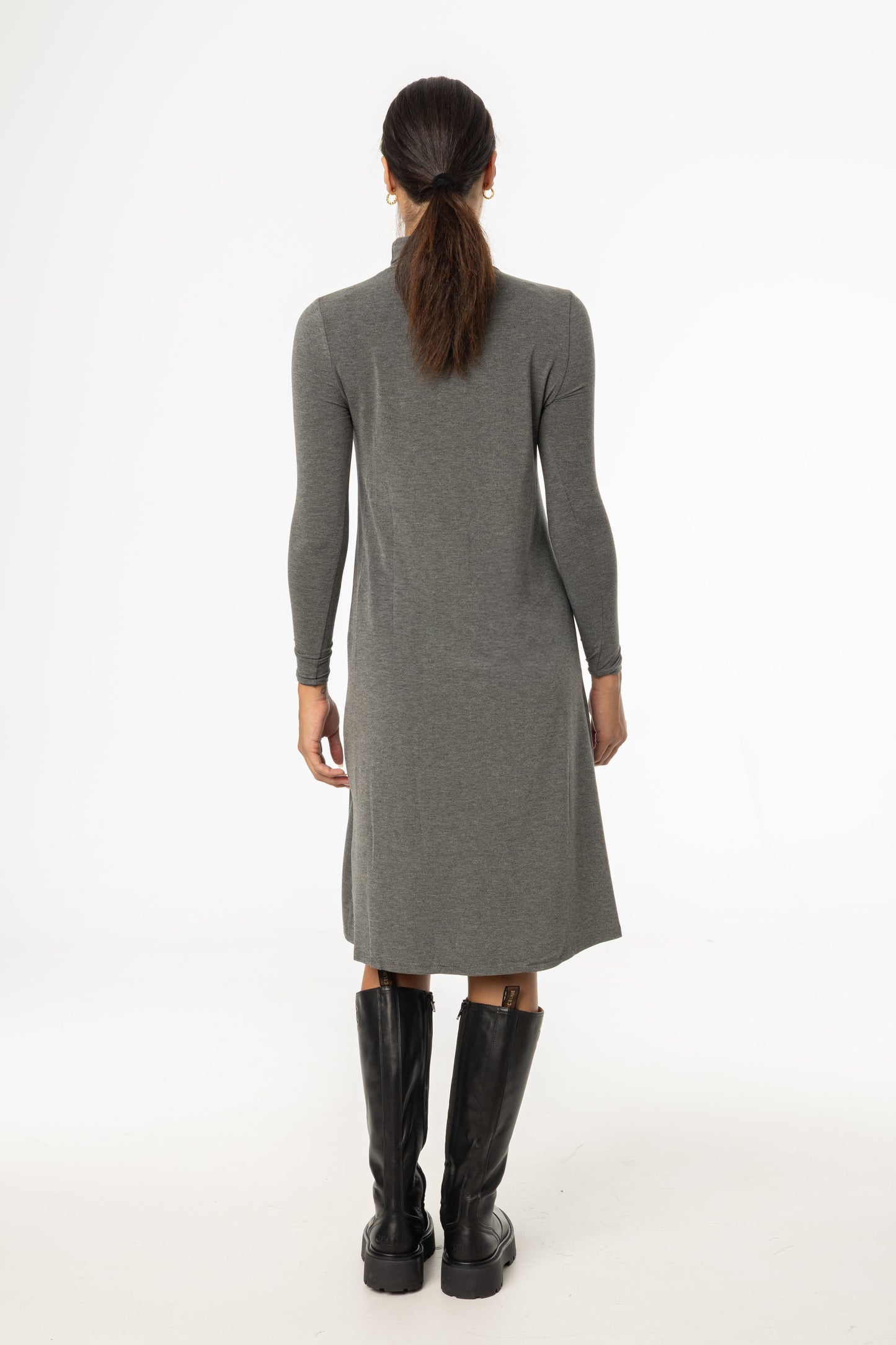 Grey Turtleneck Swing Dress