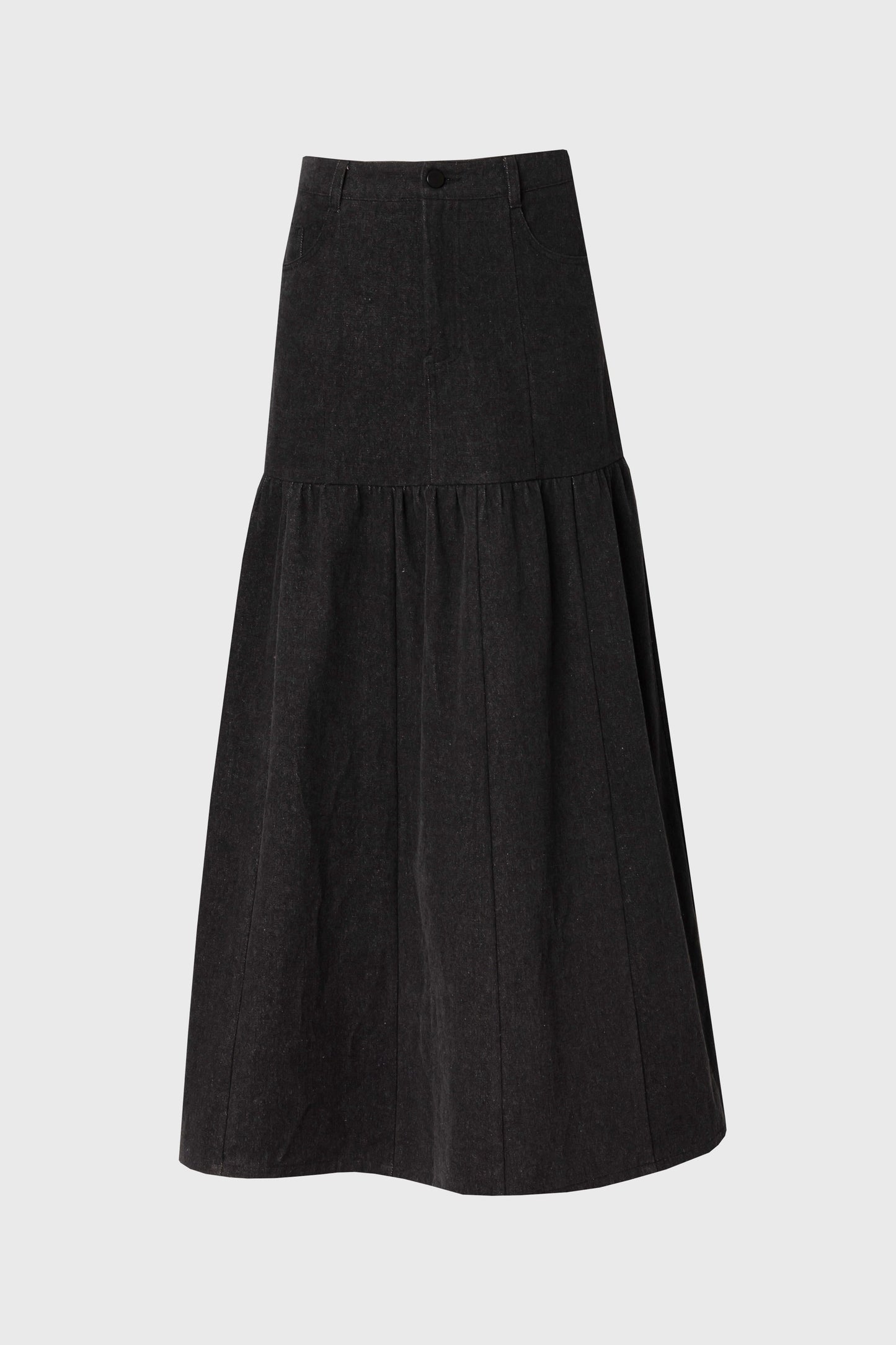 Grey Flared Denim Maxi Skirt
