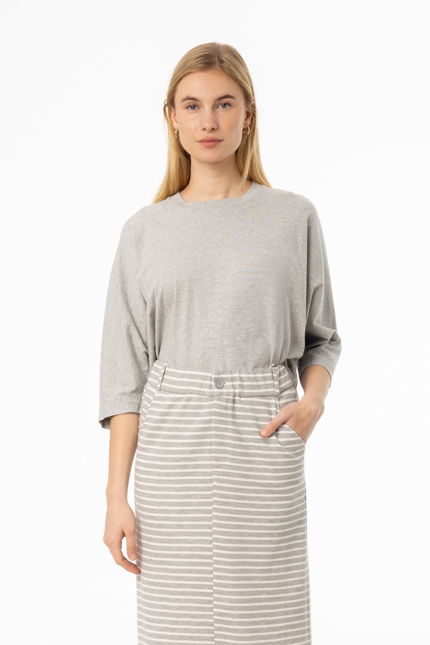 Grey Oversized Dolman 3/4 Sleeve T-Shirt