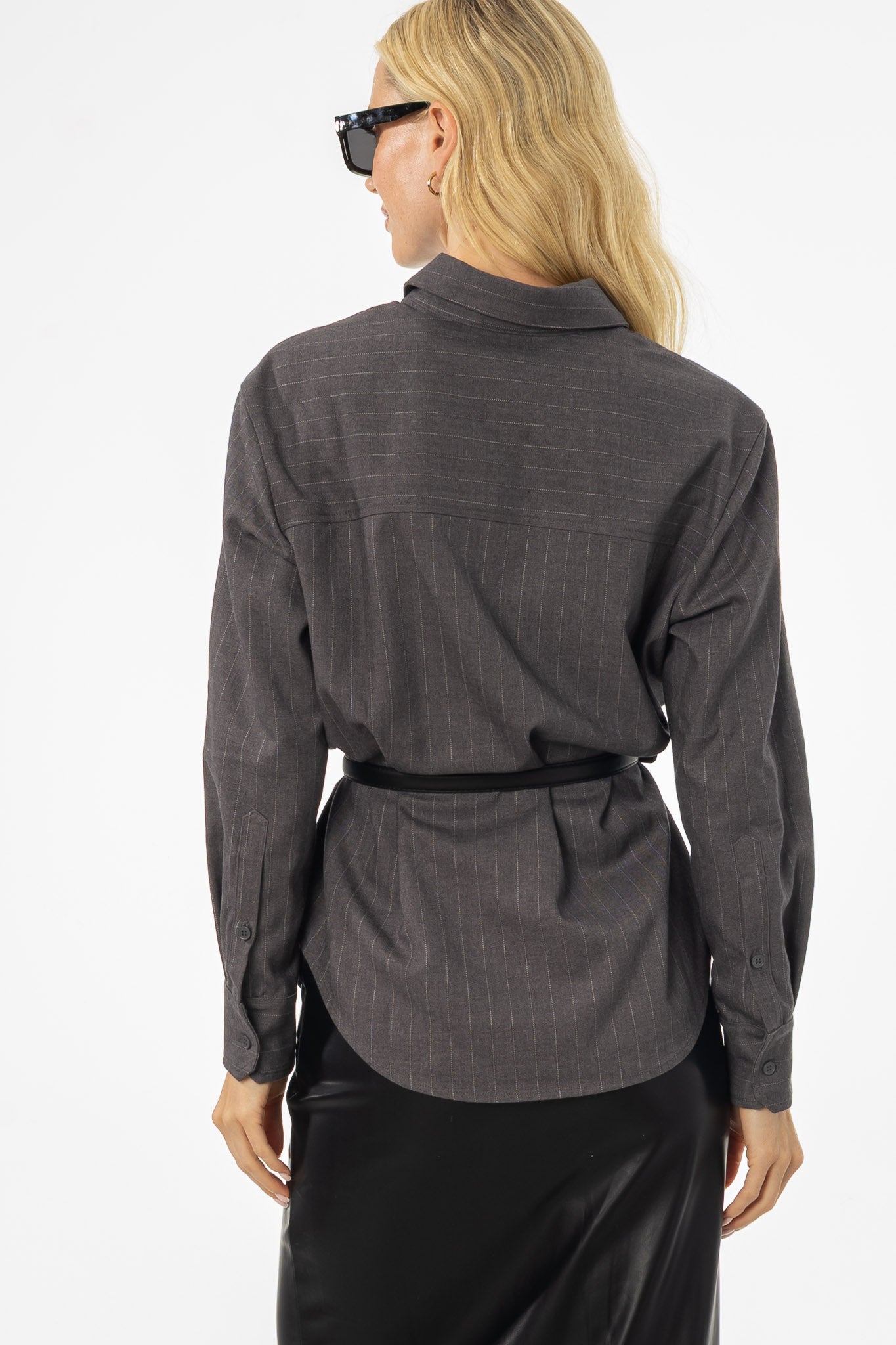 Heather Grey Pinstripe Blouse