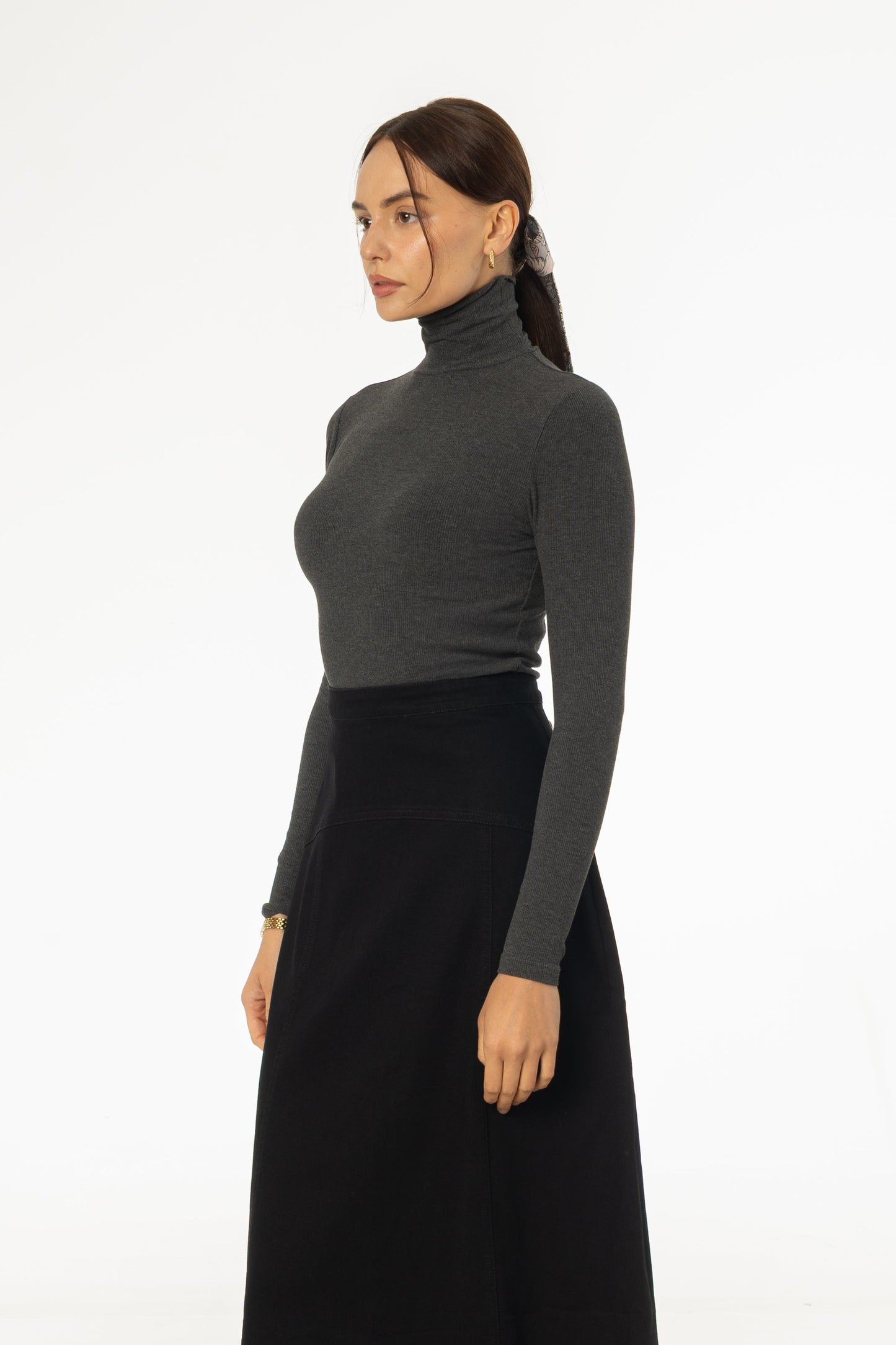 Heather Grey Ribbed Turtleneck Top