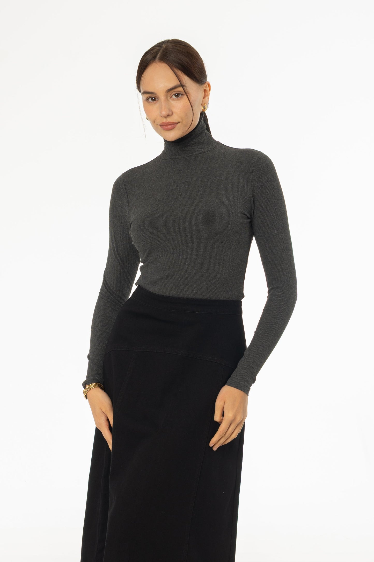 Heather Grey Ribbed Turtleneck Top
