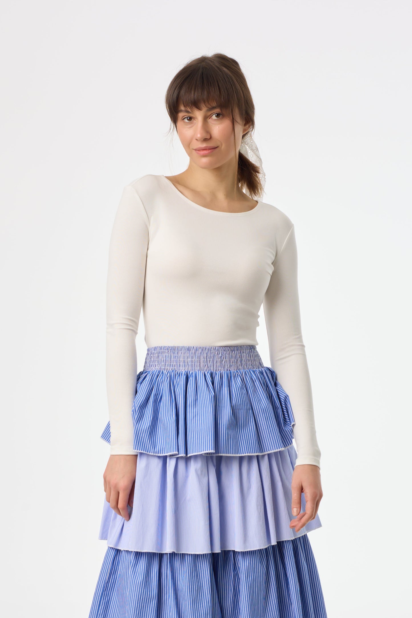 White Solid Wide Neck T-Shirt