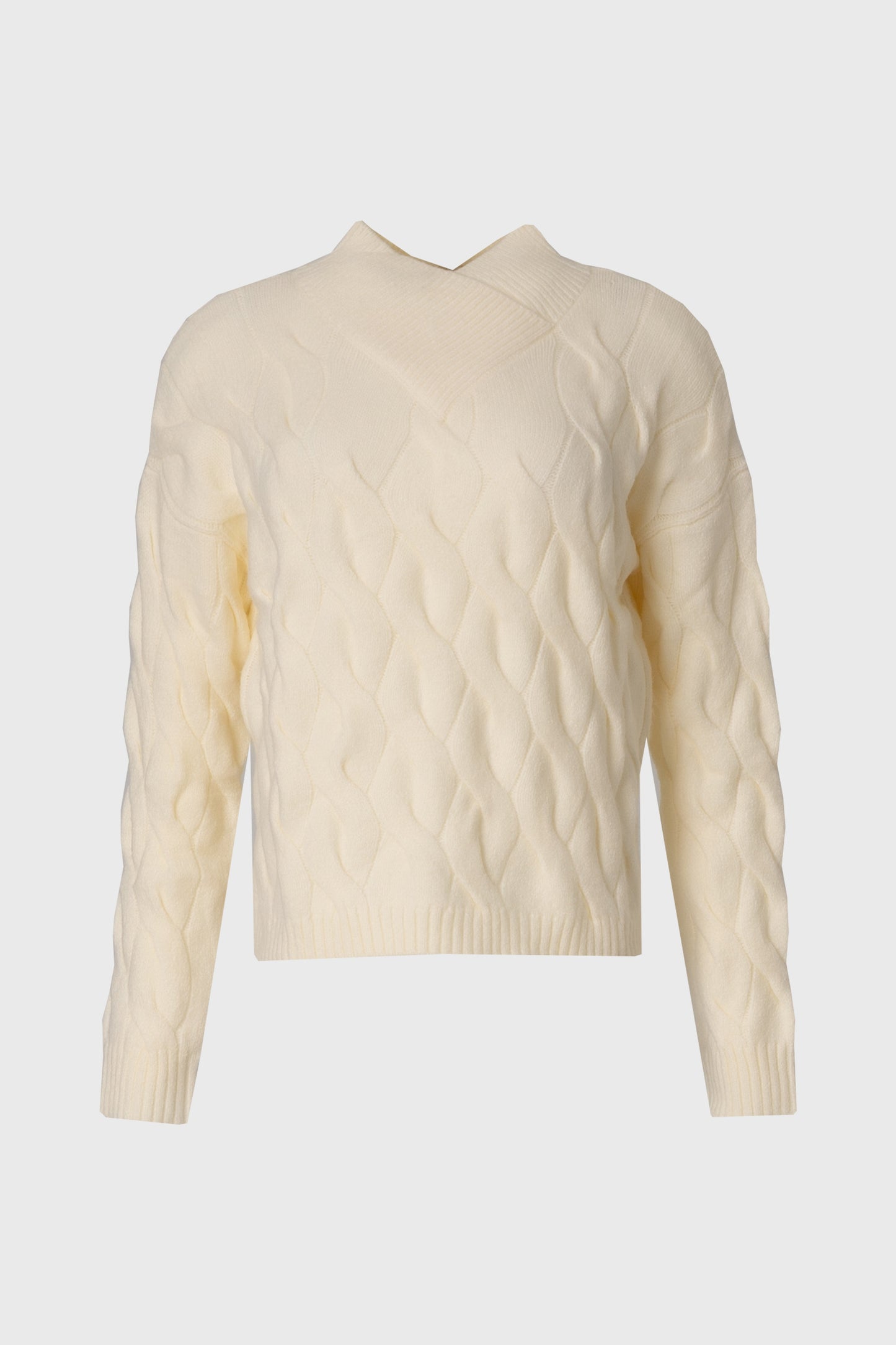 Ivory Collar Detail Cable Knit Sweater