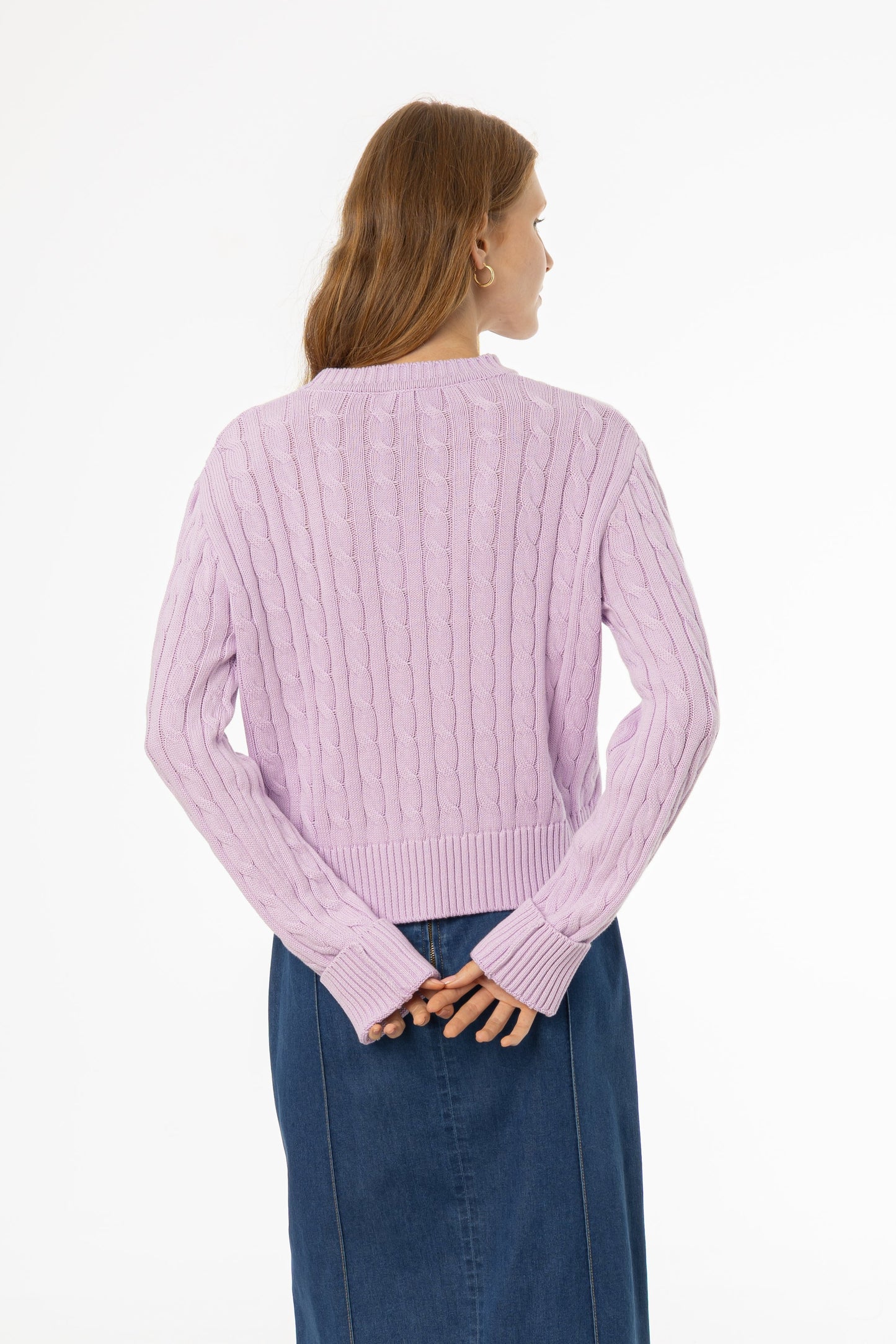 Lavender Round Neck Cable Knit Sweater