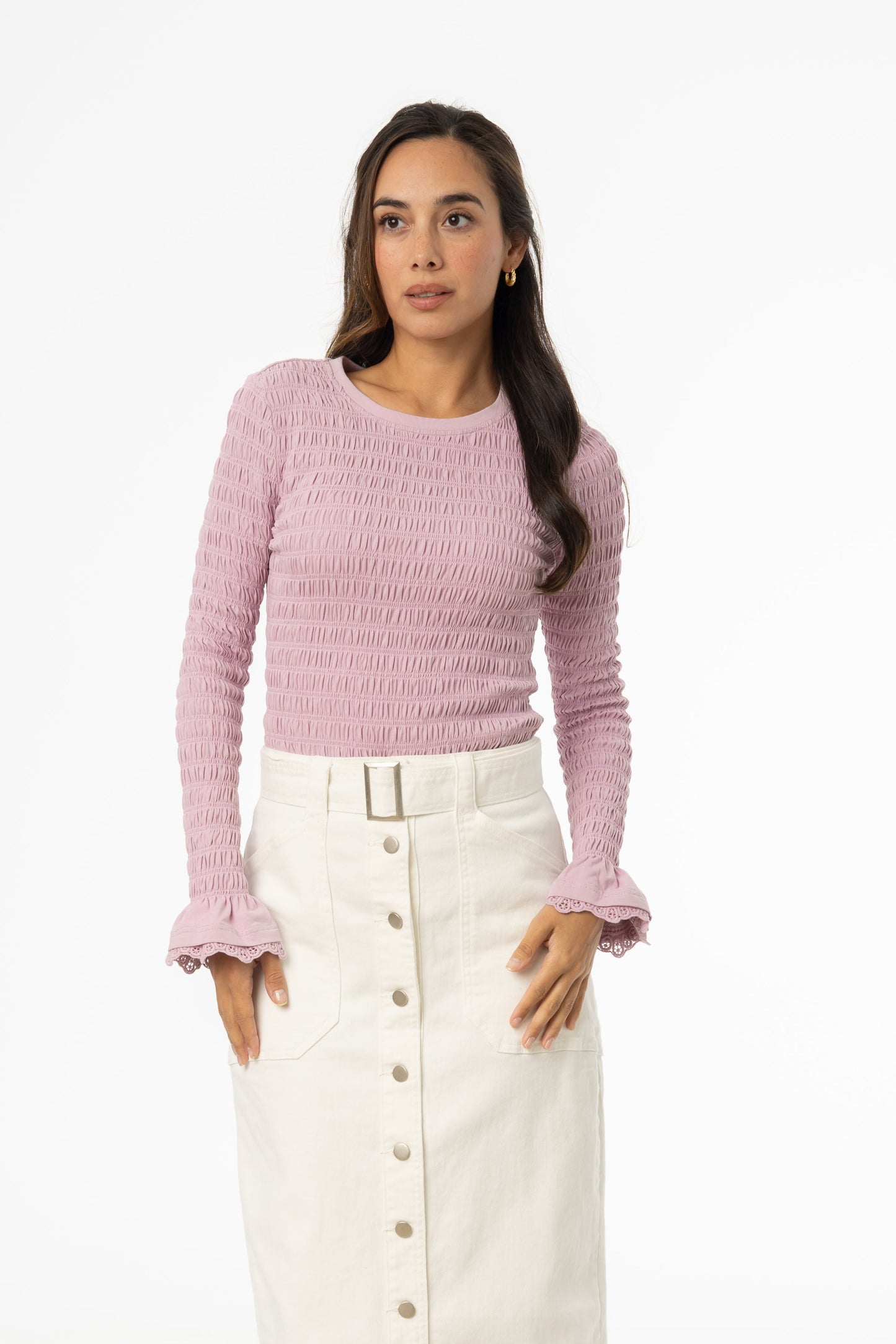 Lavender Smocked Ruffle Sleeve T-Shirt