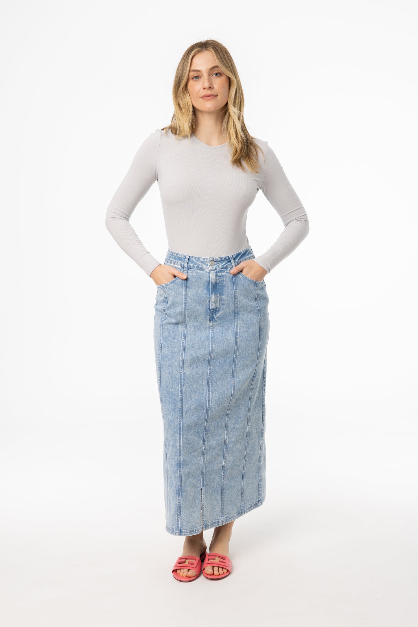 Light Blue Pocket Denim Skirt