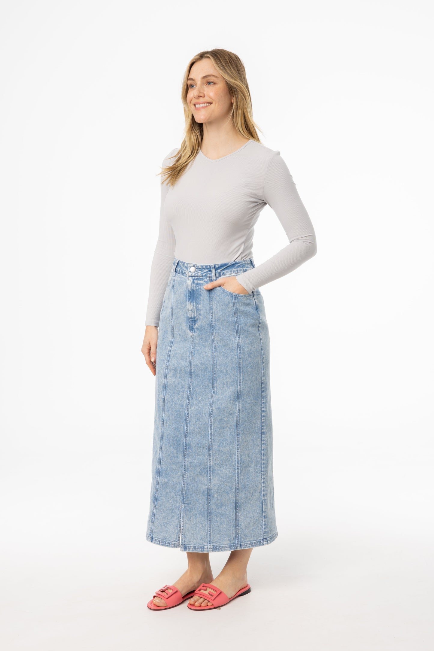 Light Blue Pocket Denim Skirt