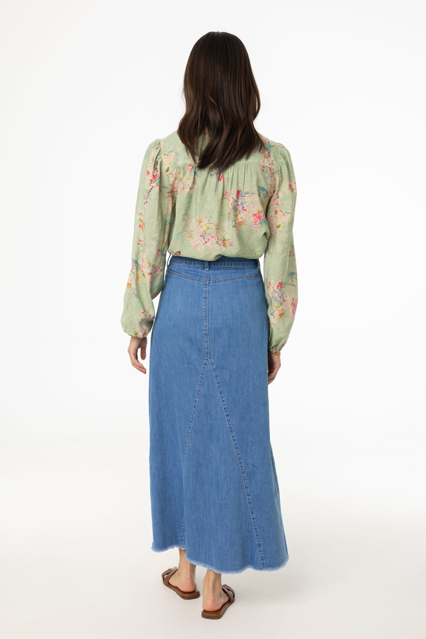 Light Wash Frayed Edge Denim Skirt