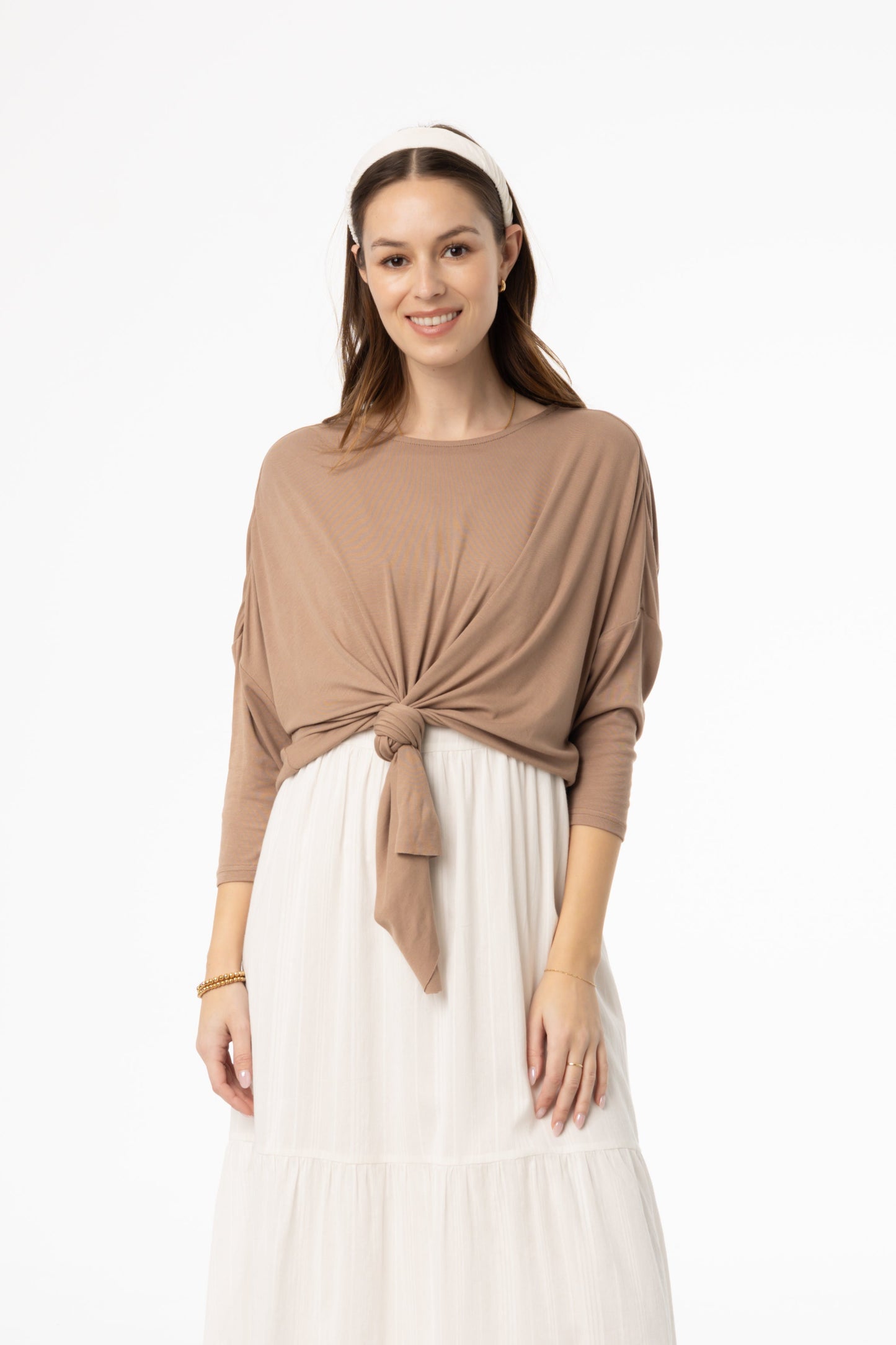 Mocha Dolman Tie Knot Tee