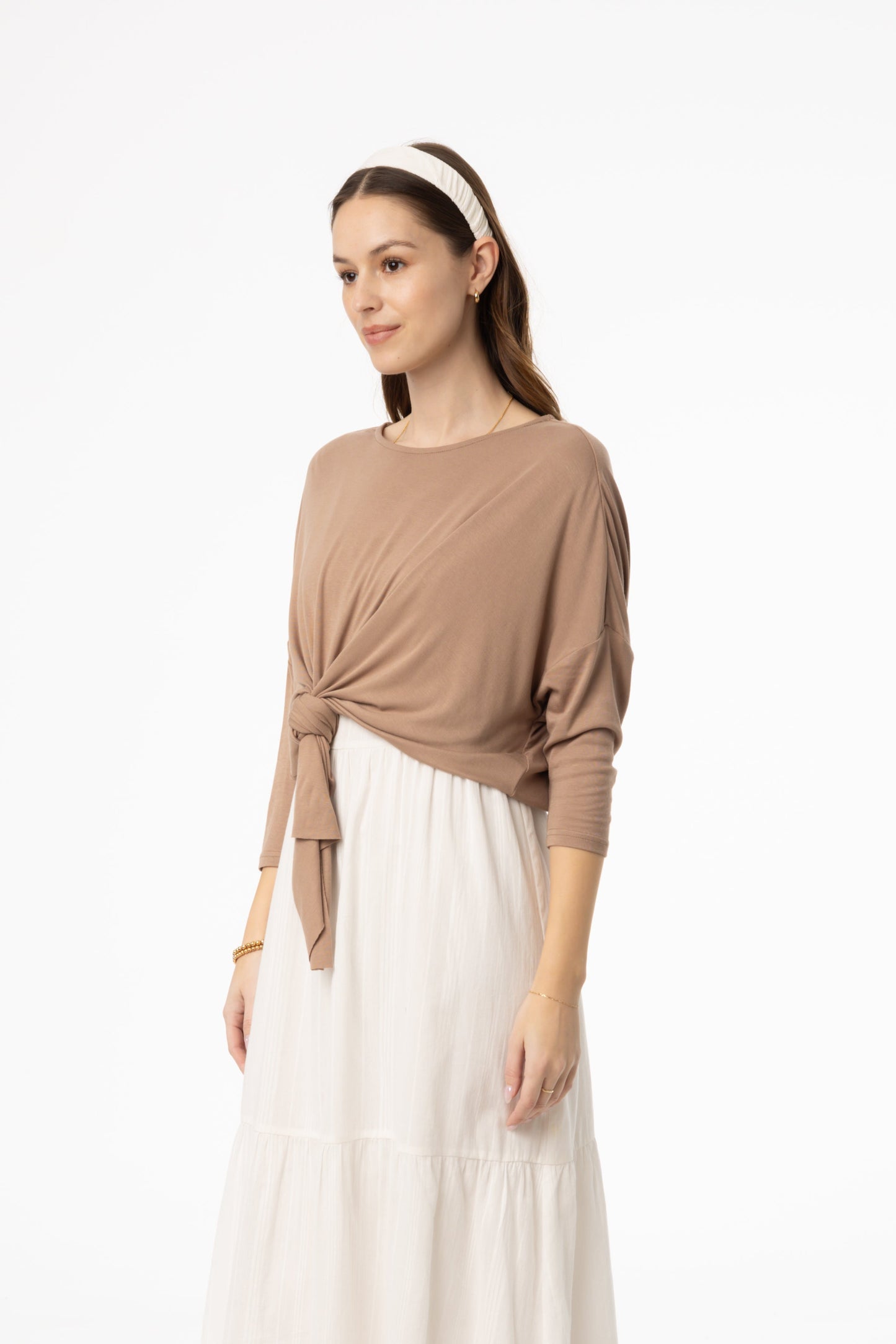Mocha Dolman Tie Knot Tee