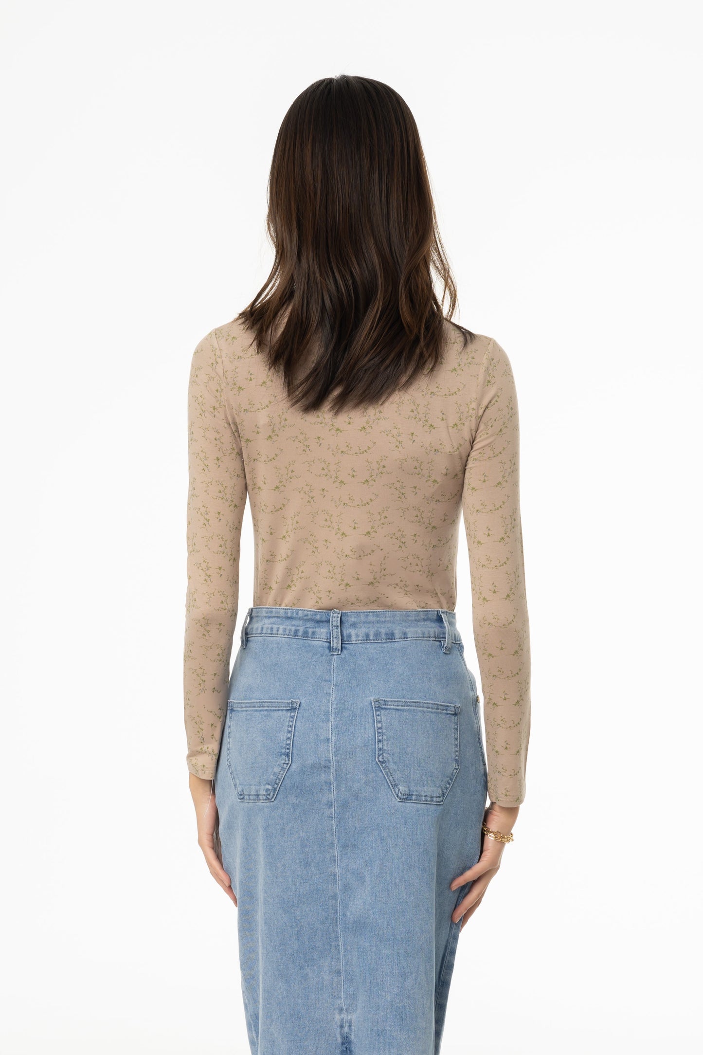 Mocha Floral Printed Round Neck Tee