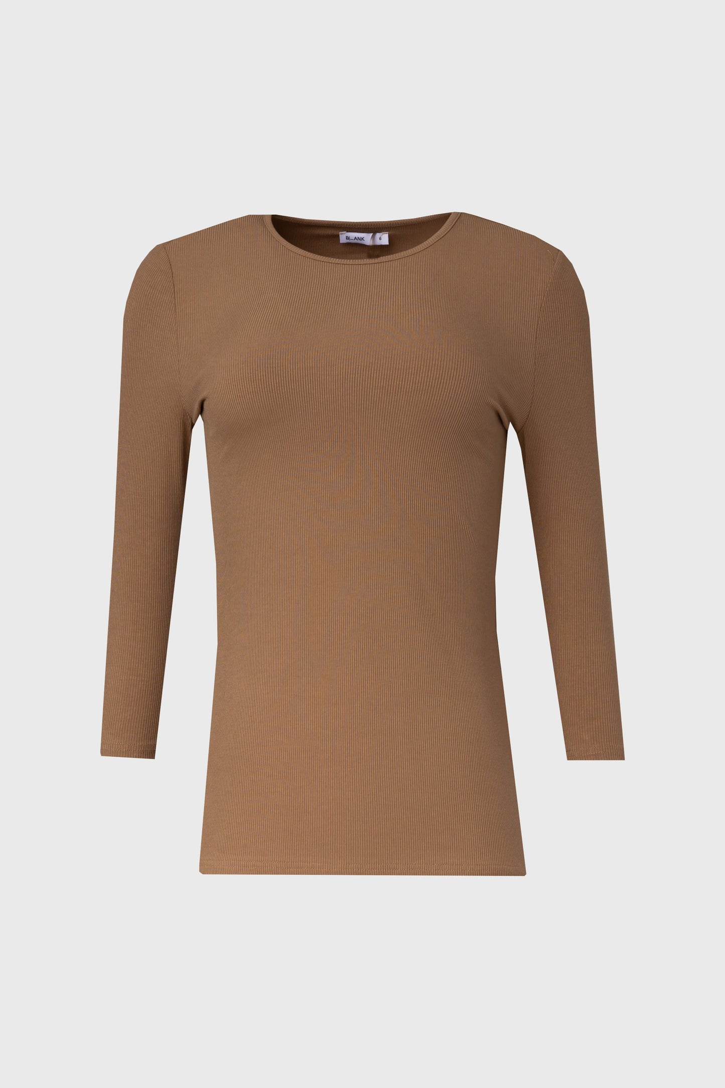 Mocha Ribbed Round Neck 3/4 Sleeve T-Shirt