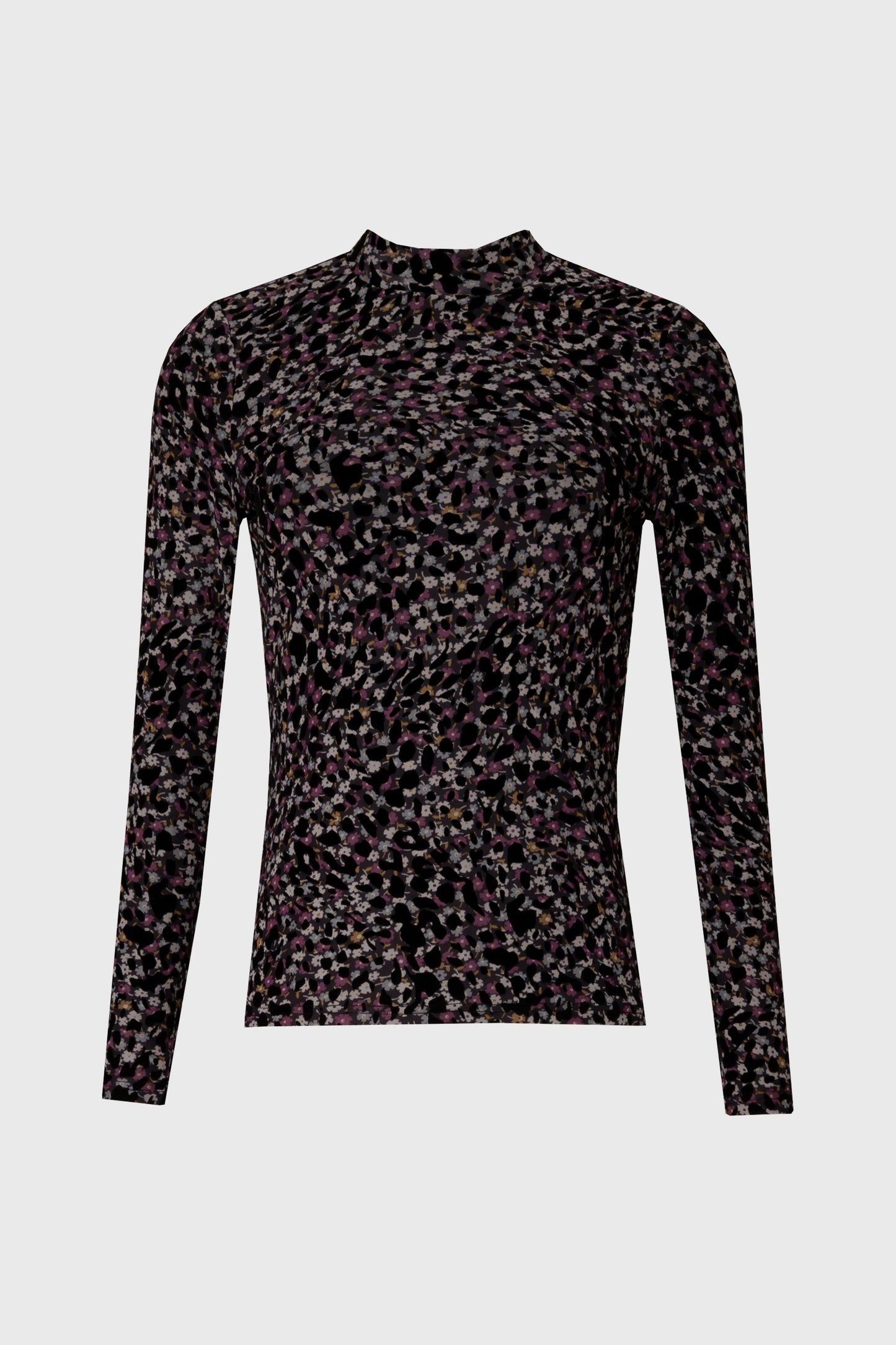 Multi Floral Mesh Mock Neck Top