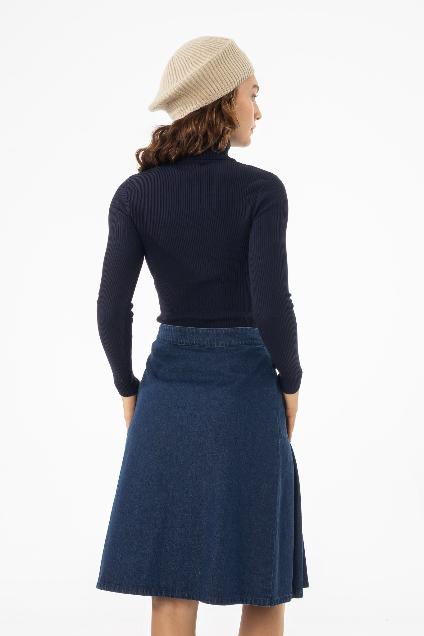 Navy Basic Ribbed Knit Turtleneck