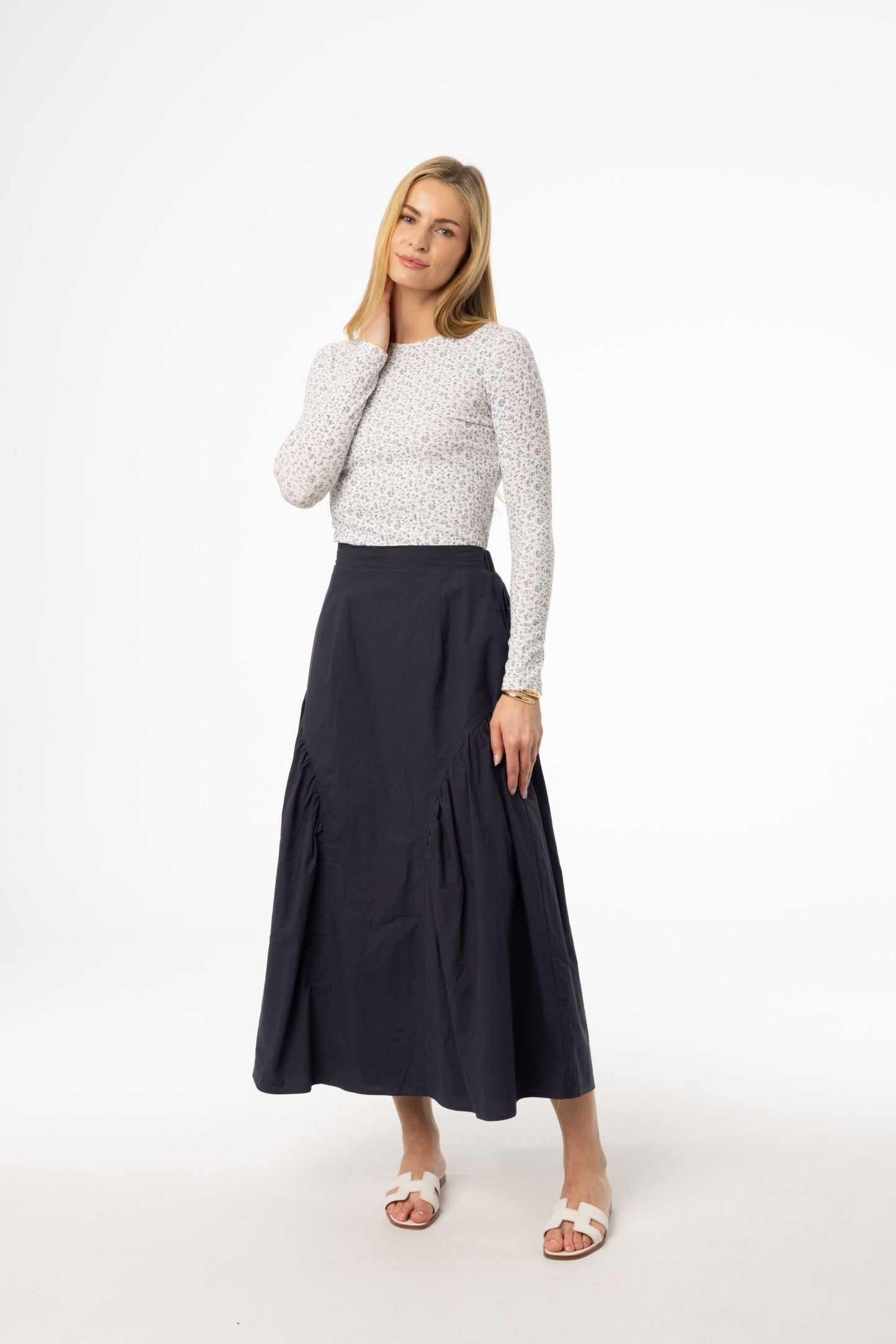 Navy Circle Seam Skirt
