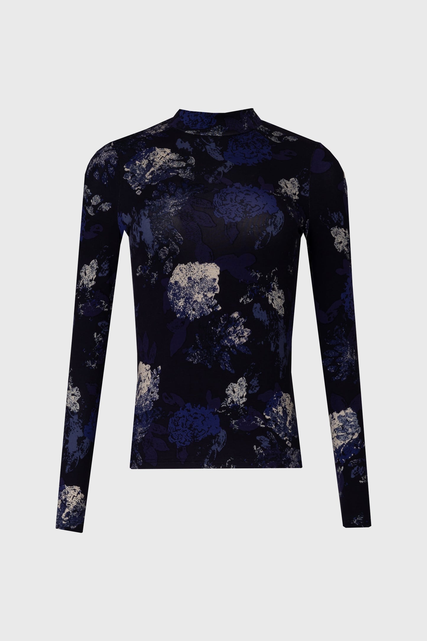Navy Floral Mock Neck Top