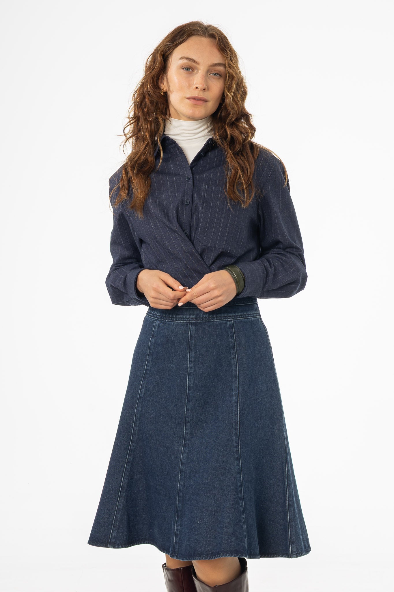 Navy Pinstripe Blouse