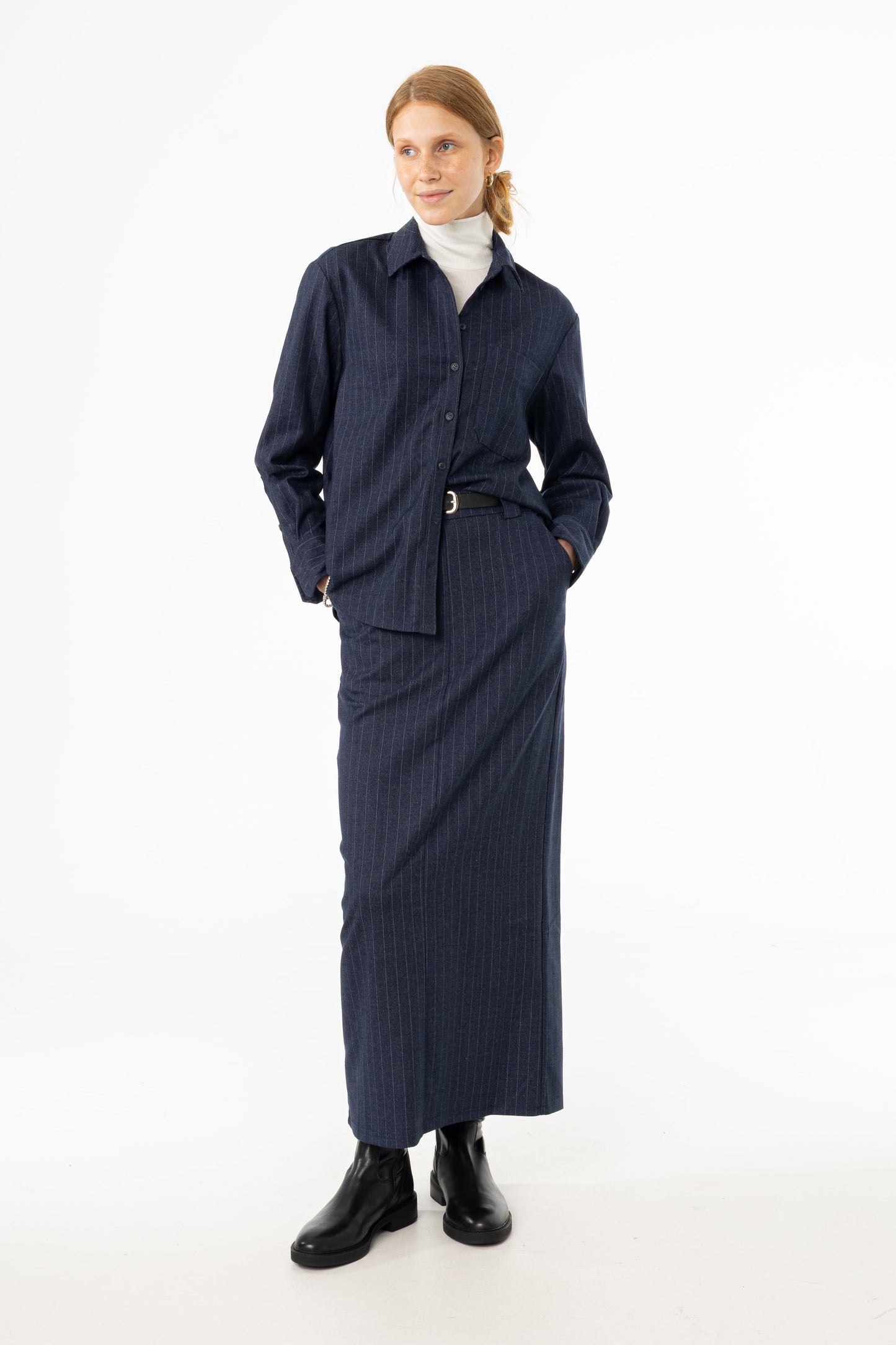 Navy Pinstripe Everyday Skirt