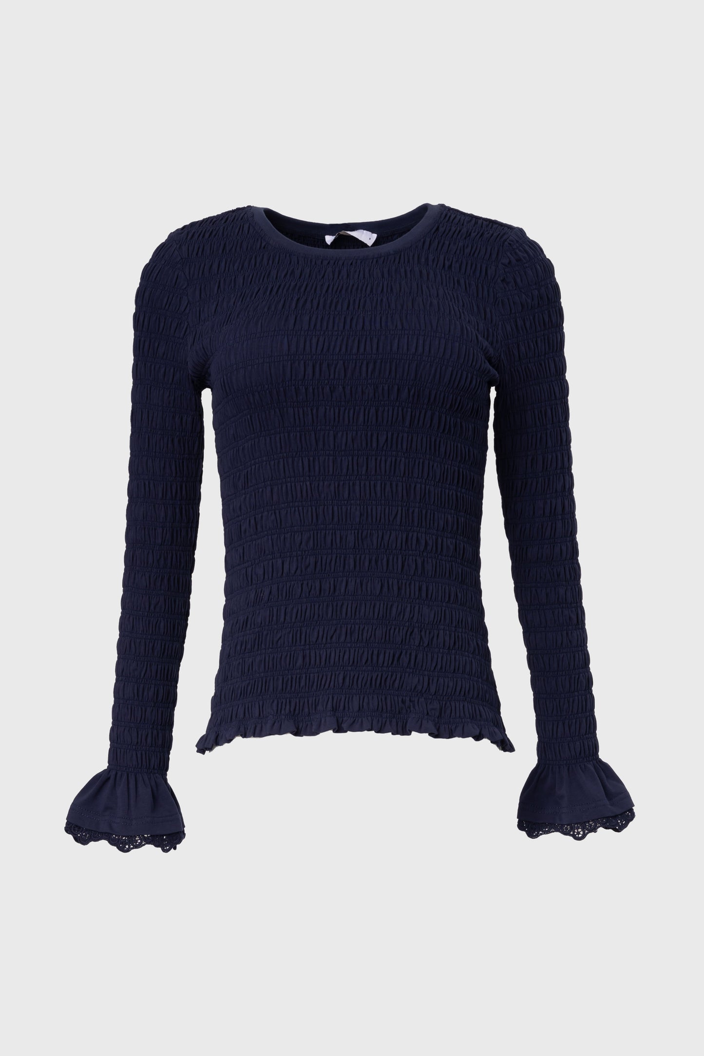 Navy Smocked Ruffle Sleeve T-Shirt
