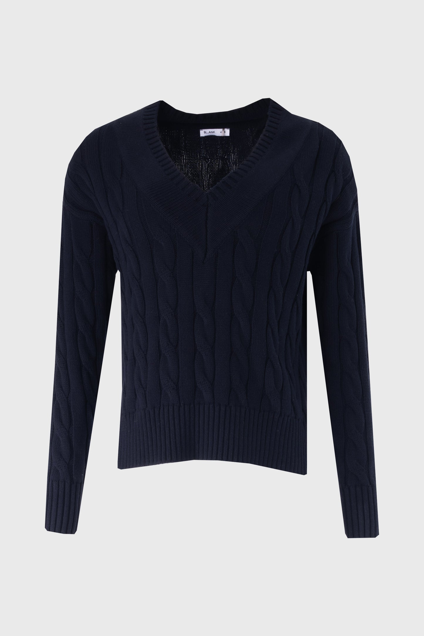 Navy V-Neck Cable Knit Sweater