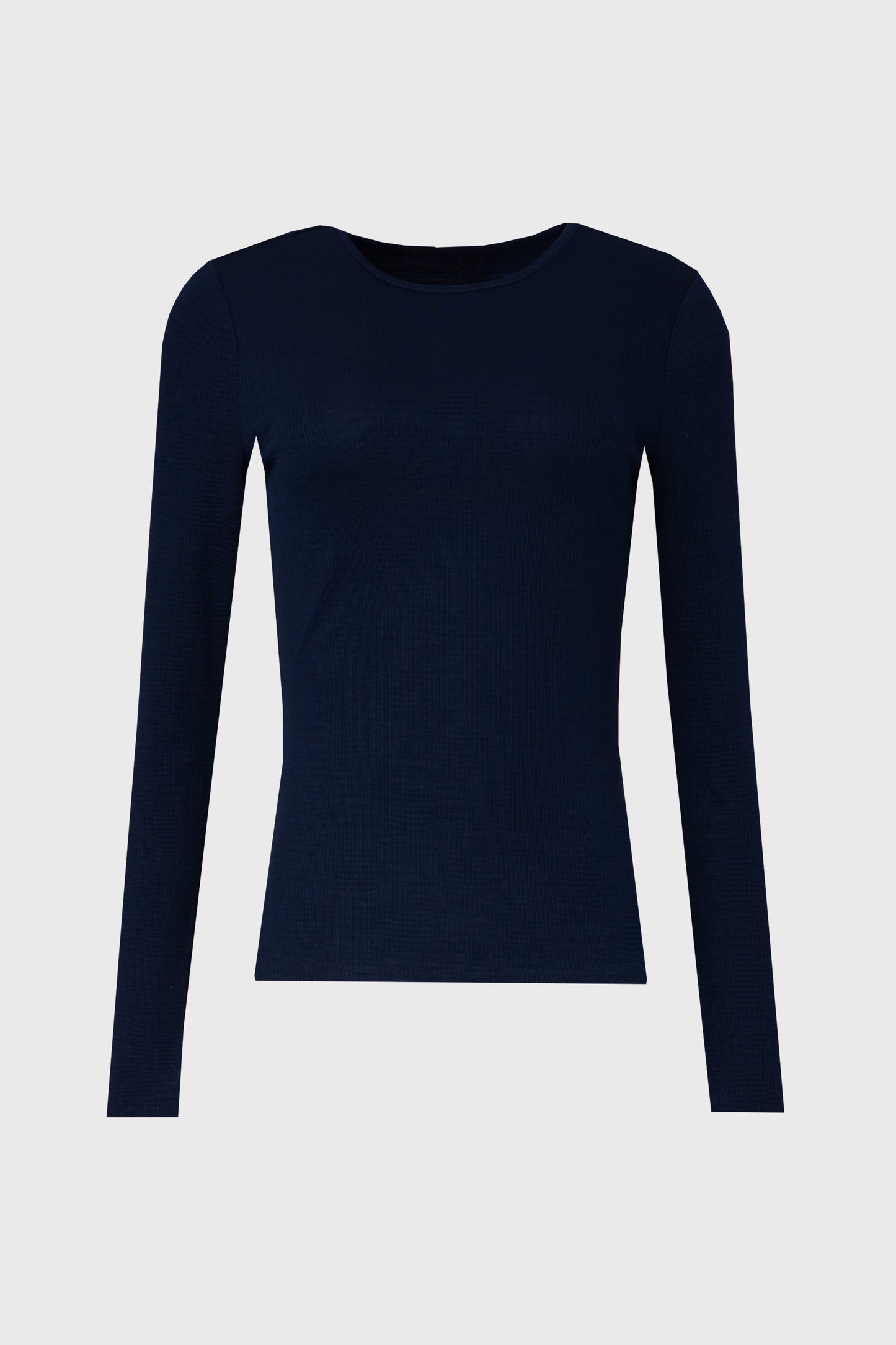 Navy Waved Round Neck Long Sleeve T Shirt