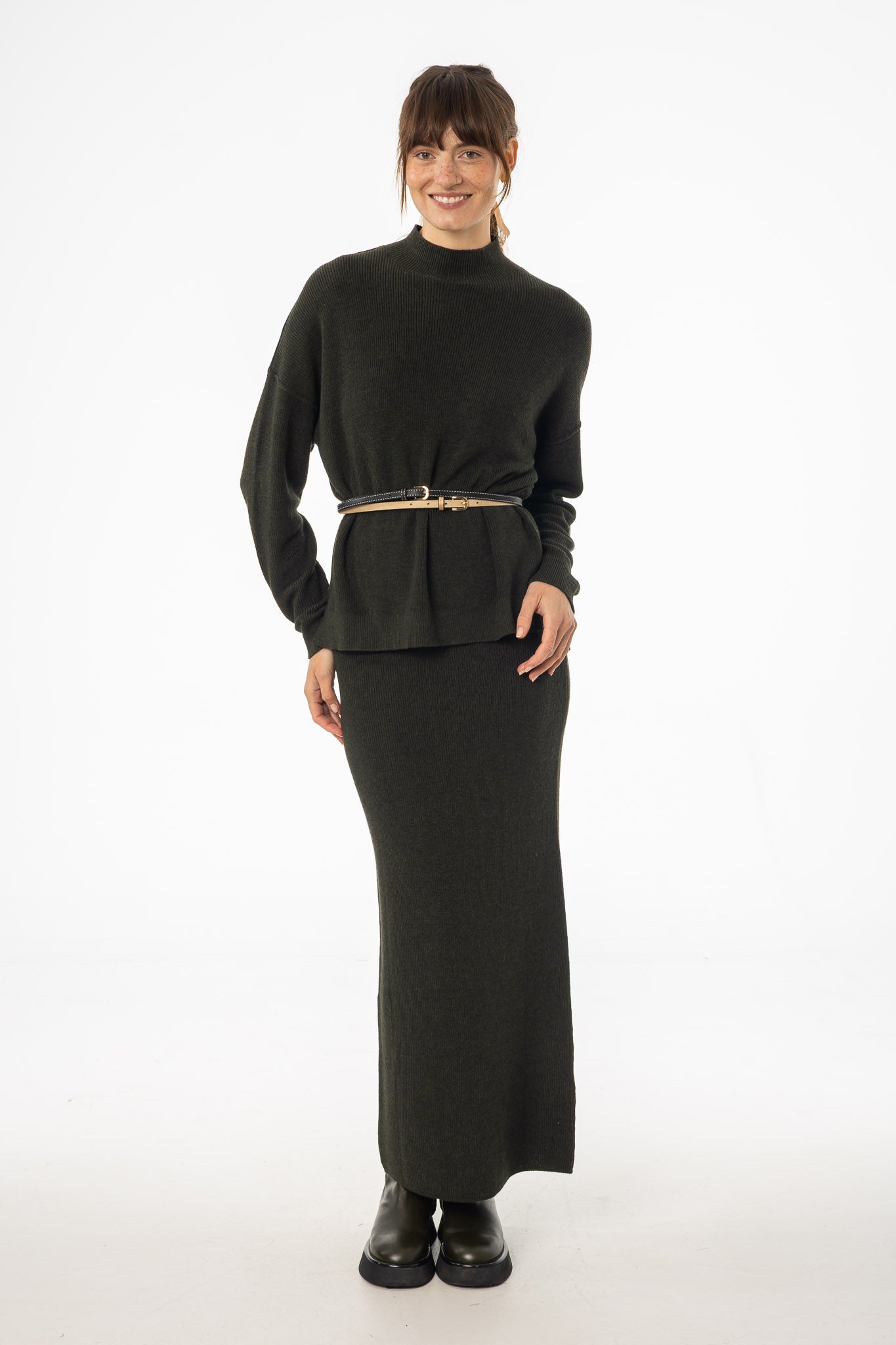 Olive Knit Maxi Skirt