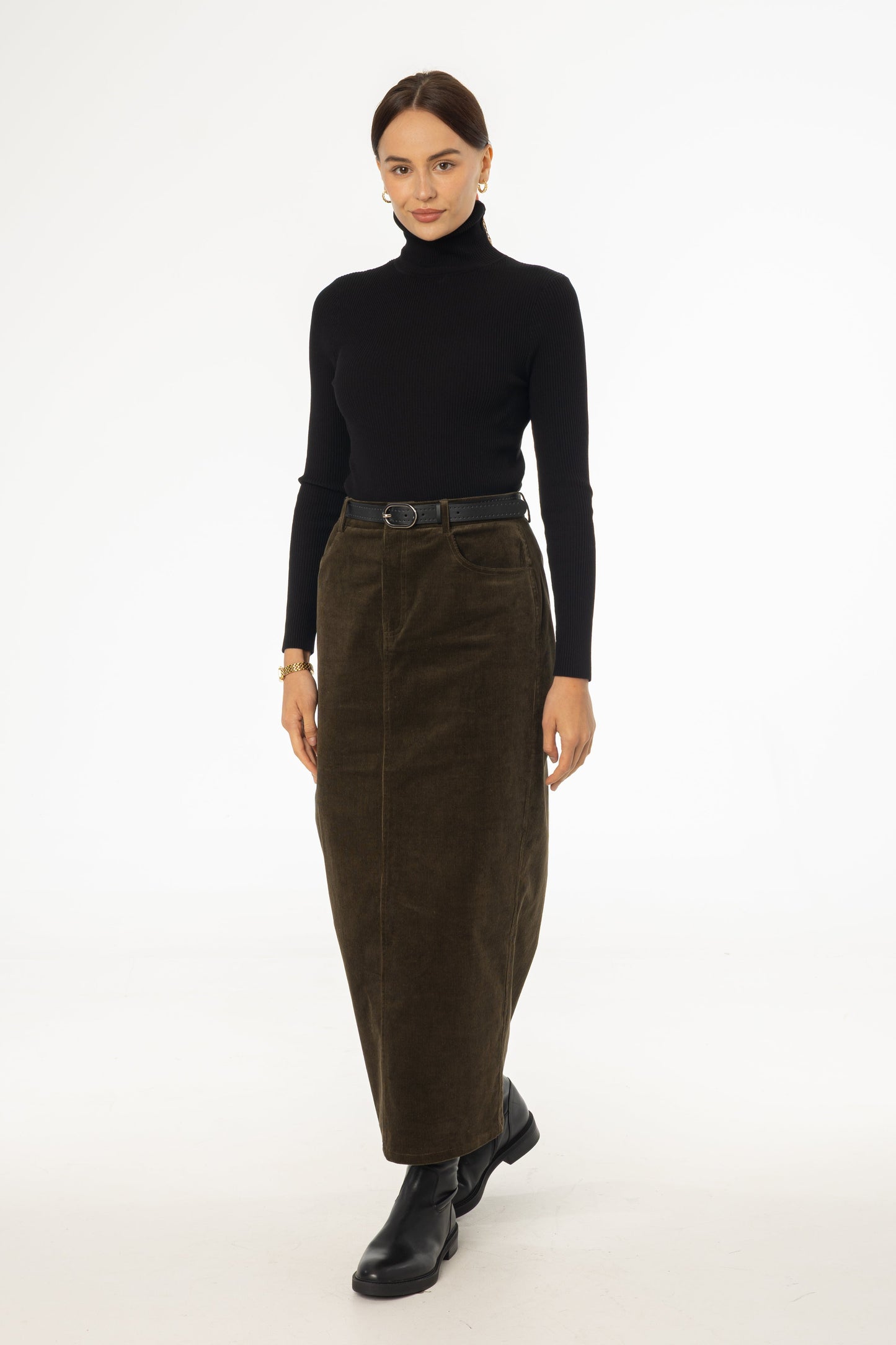Olive Corduroy Skirt