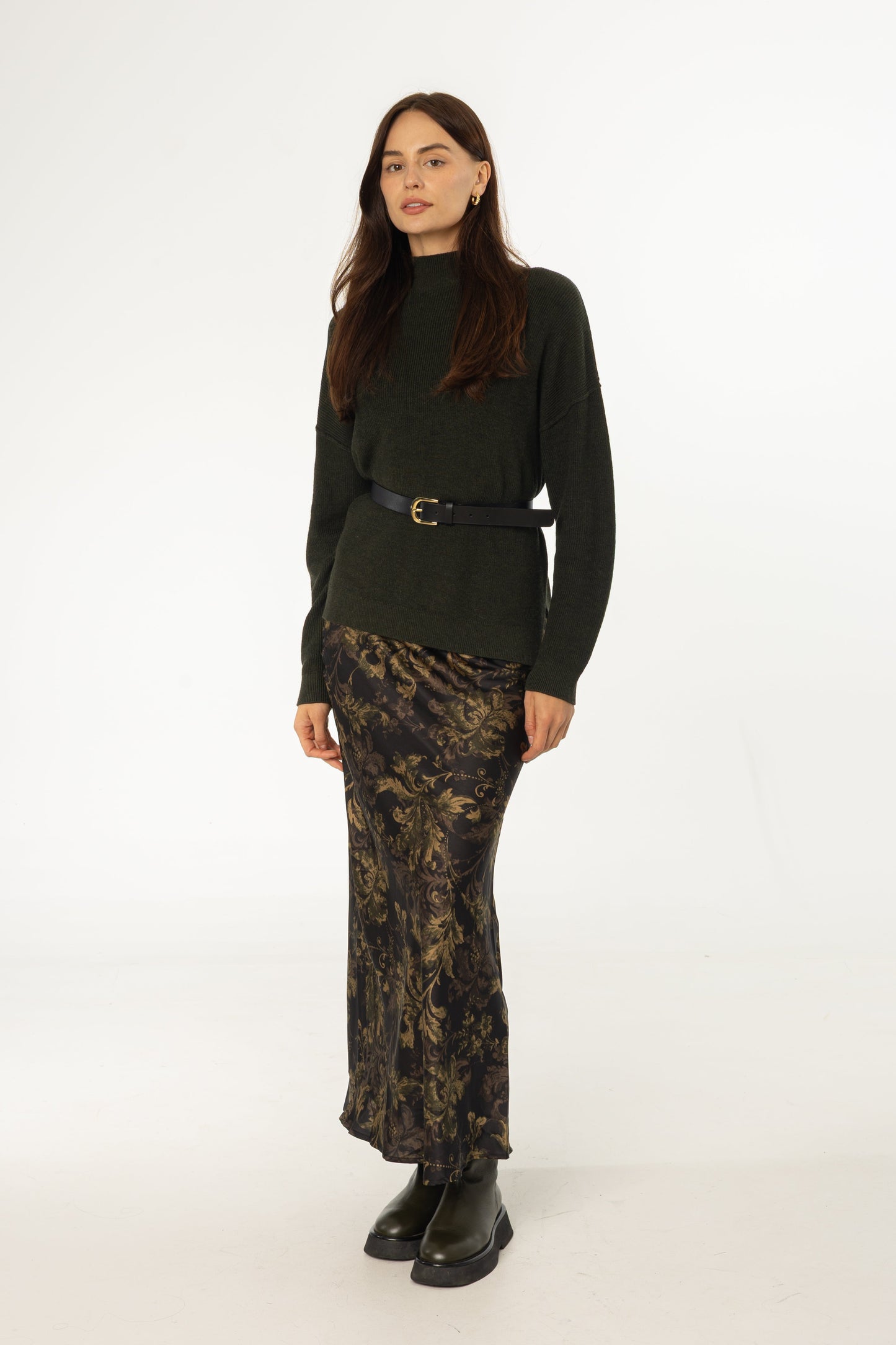Green Paisley Printed Slip Skirt