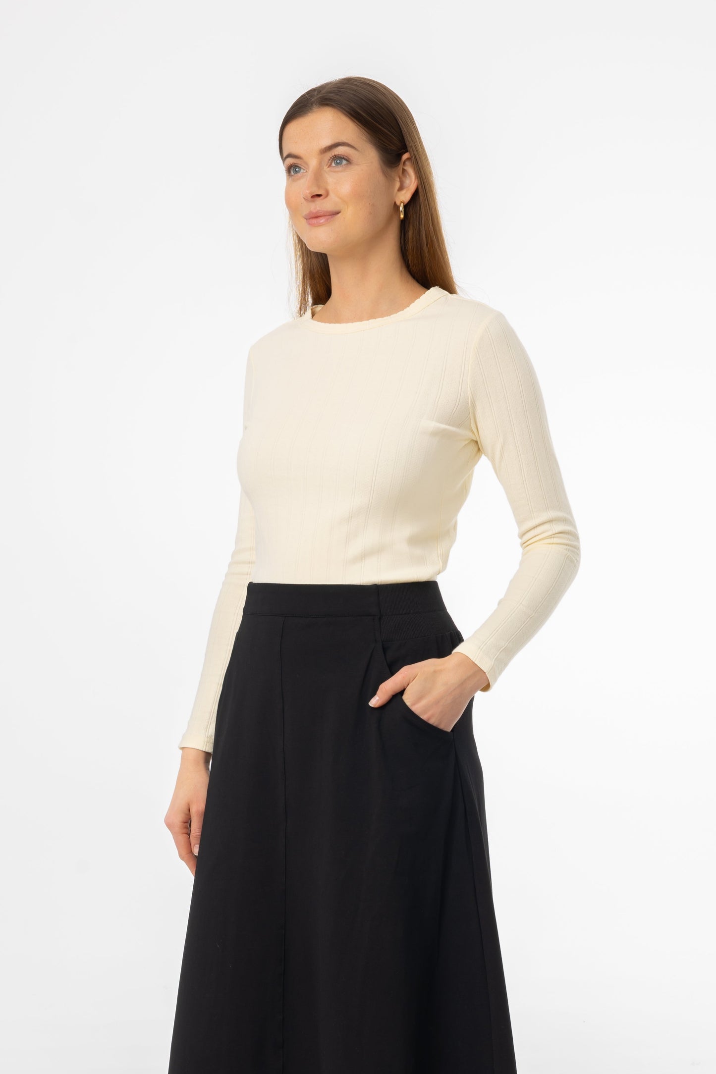 Pale Yellow Pointelle Scalloped T-Shirt