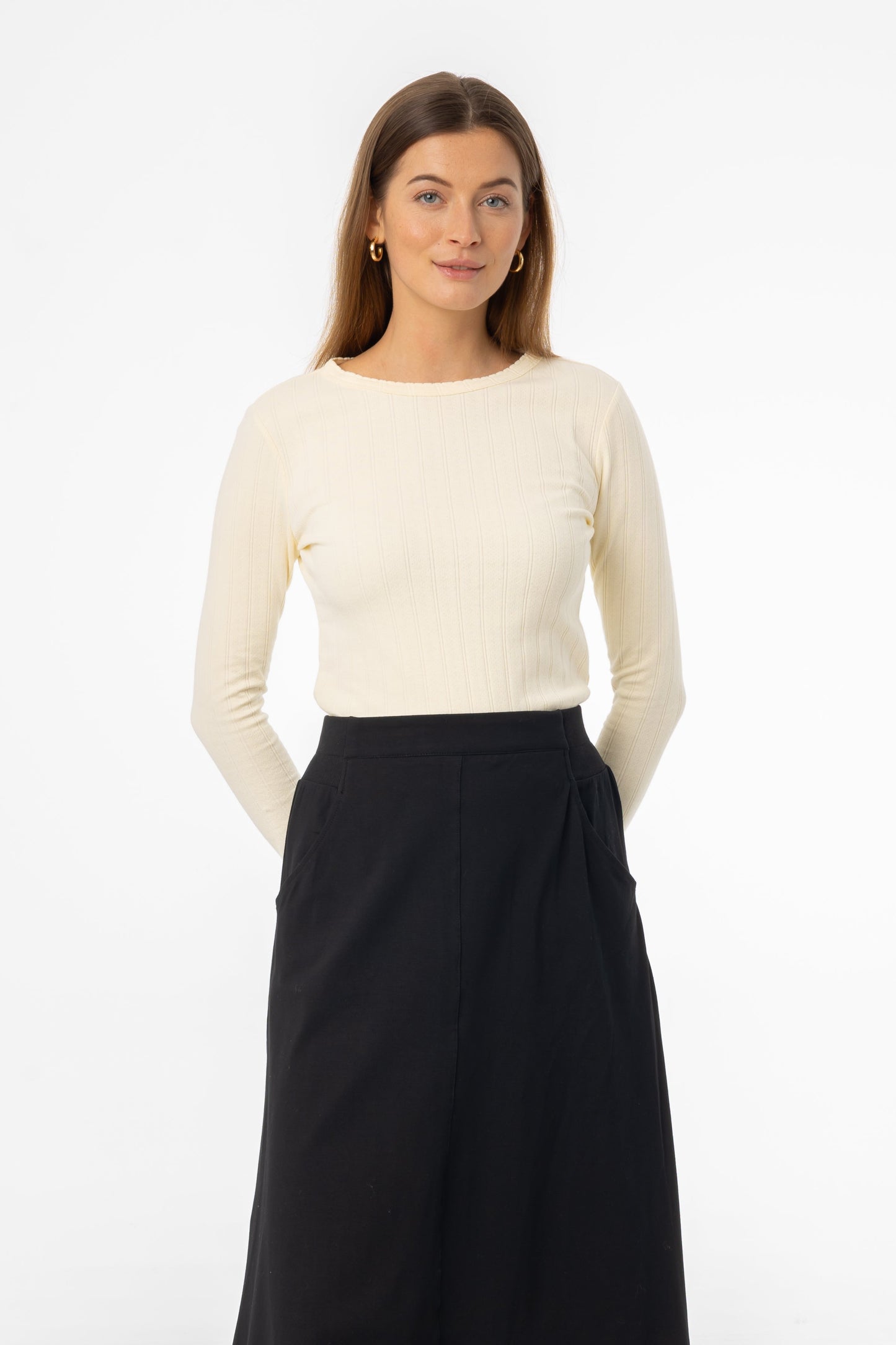 Pale Yellow Pointelle Scalloped T-Shirt