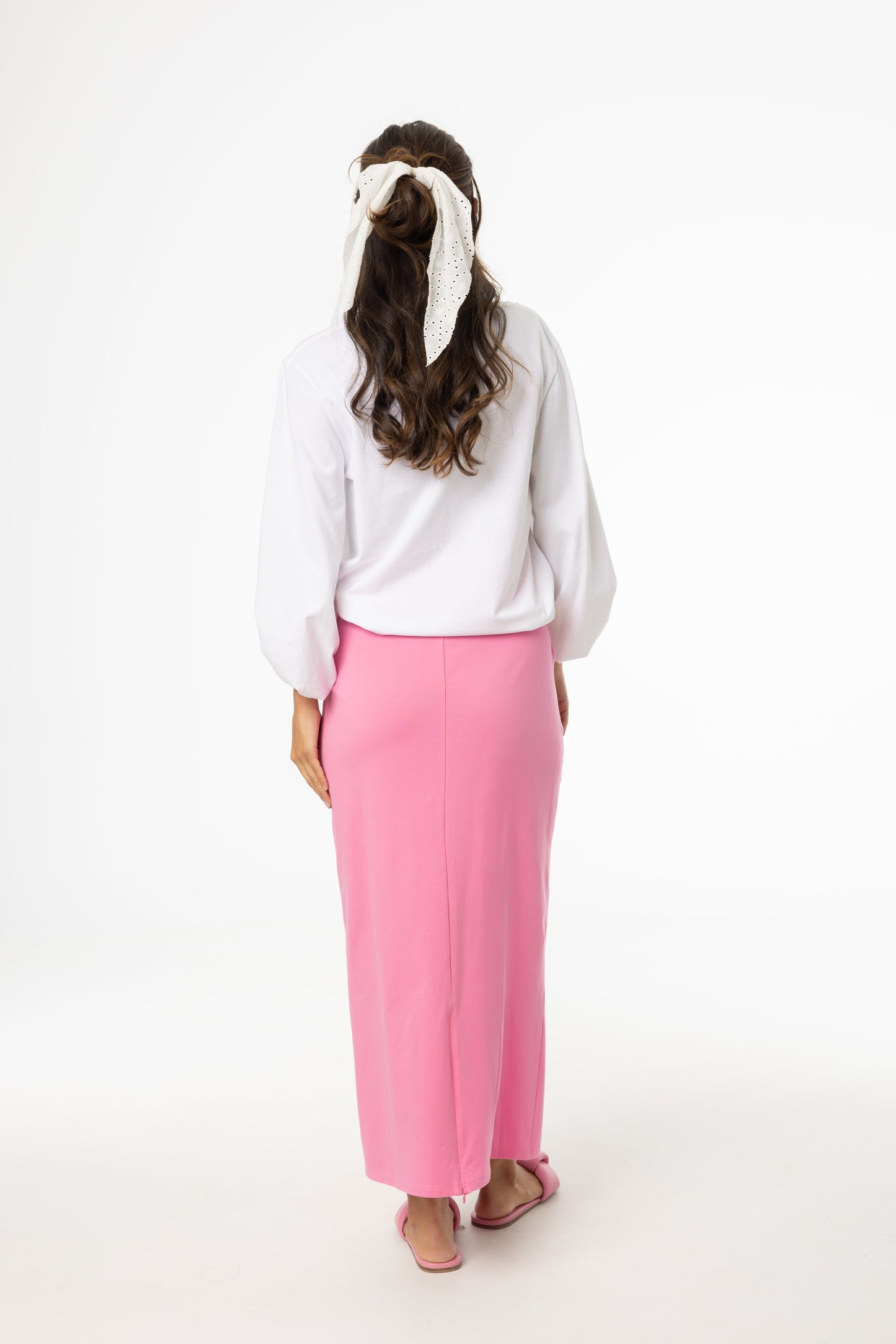 Pink Stretch Cotton Maxi Skirt