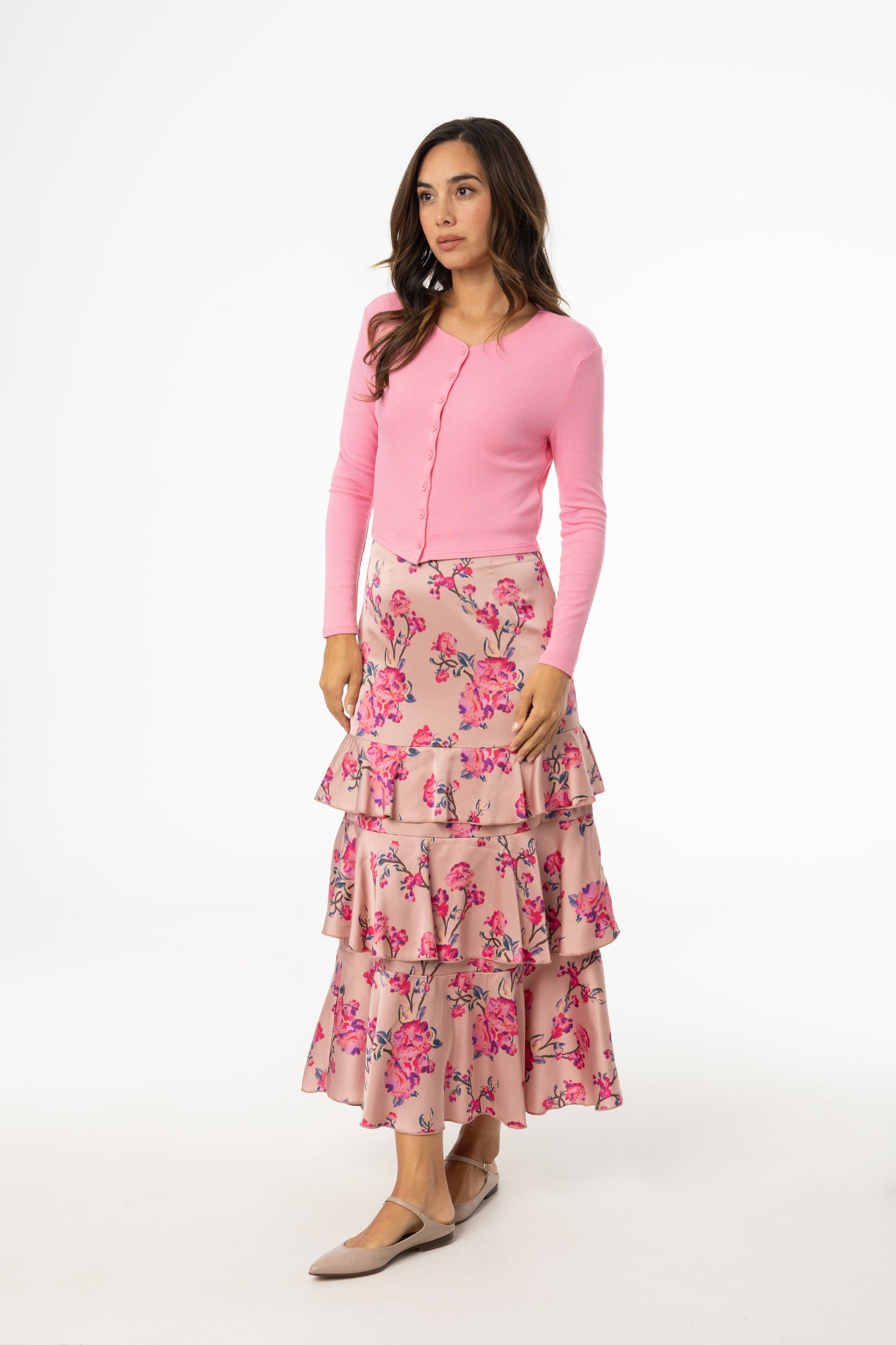 Pink Floral Ruffle Skirt