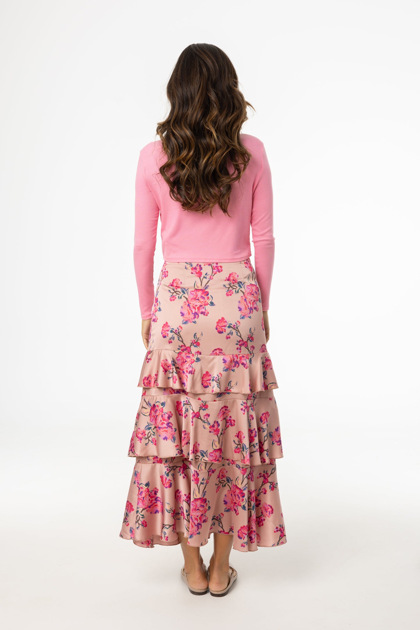 Pink Floral Ruffle Skirt