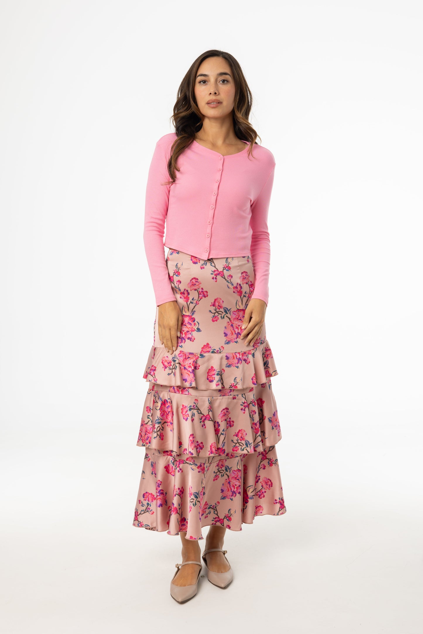 Pink Floral Ruffle Skirt