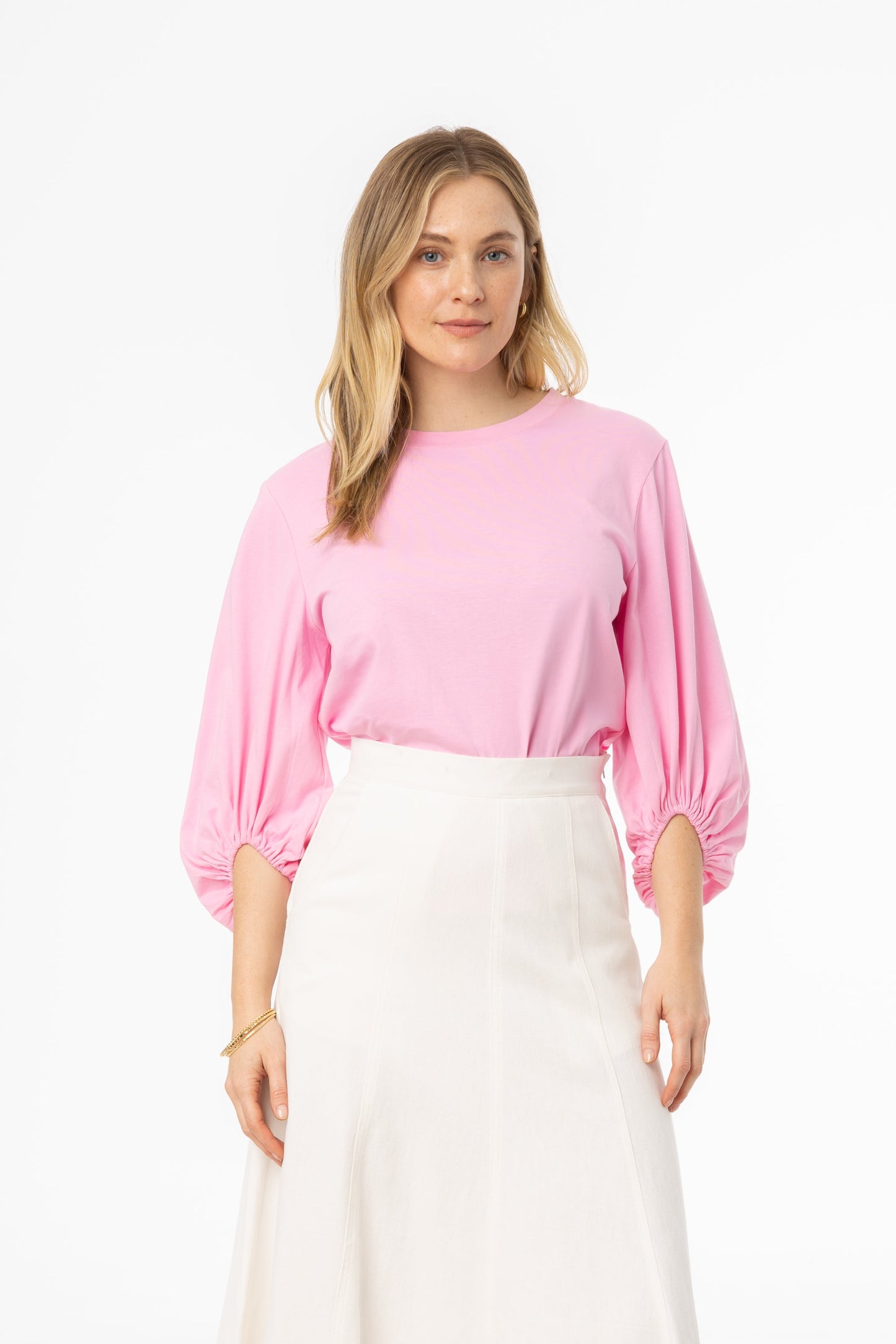 Pink Gathered Sleeve T-Shirt