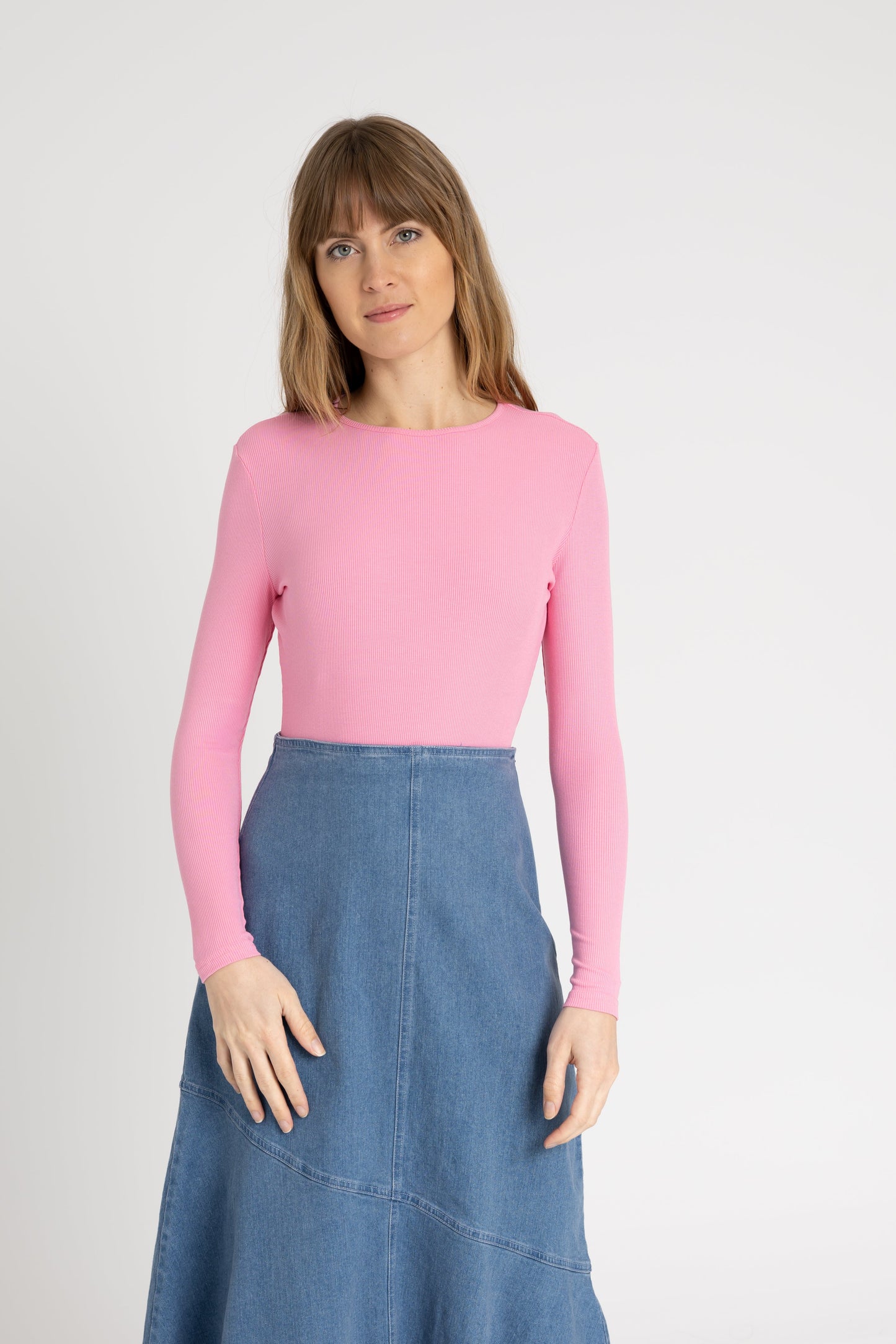 Pink Long Sleeve Ribbed Tee