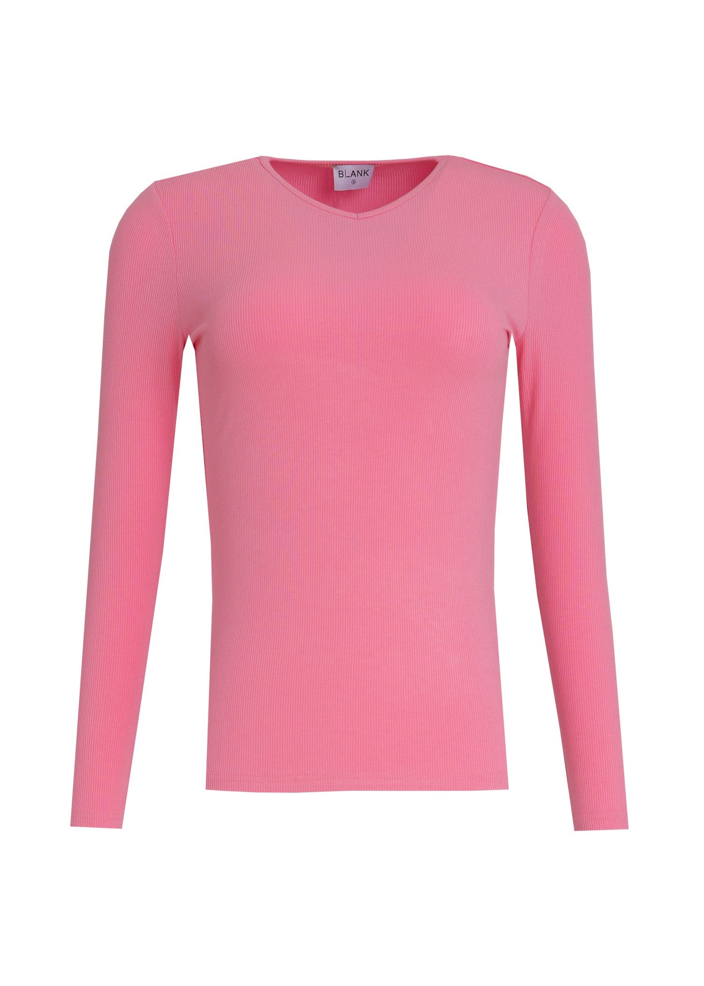 Pink Long Sleeve Ribbed V-Neck Tee