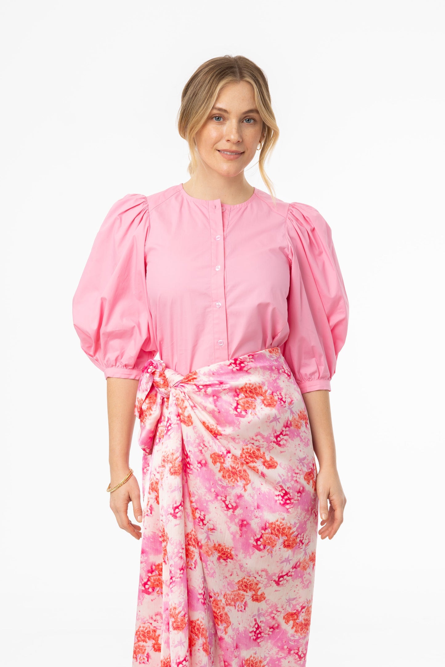 Pink Puff Sleeve Blouse