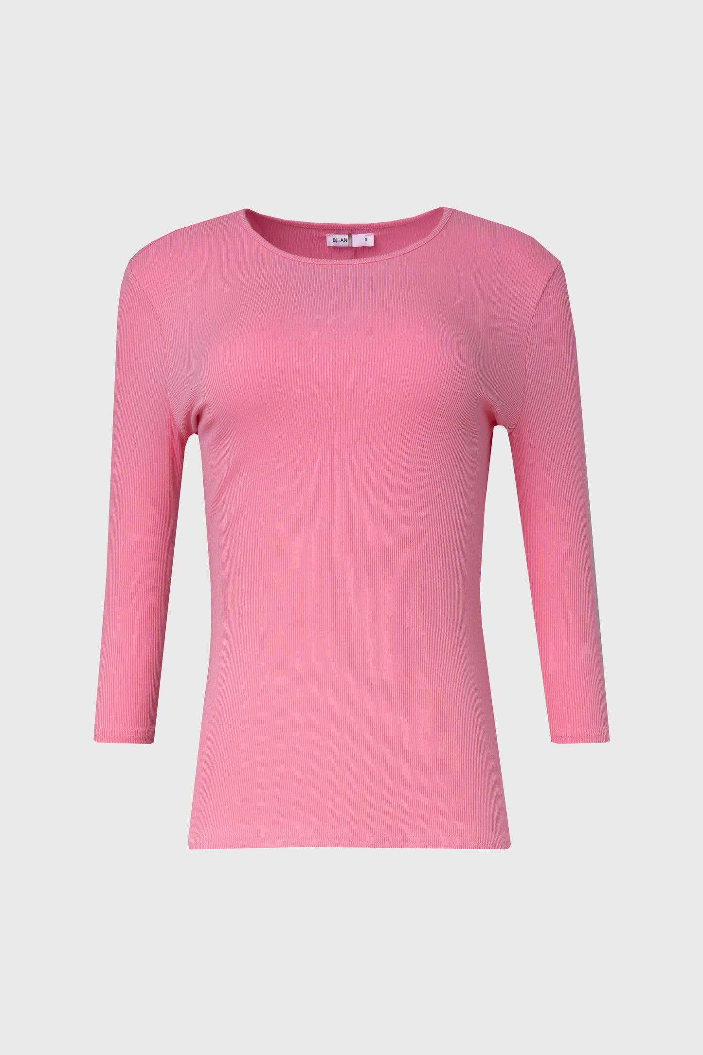 Pink Ribbed Round Neck 3/4 Sleeve T-Shirt