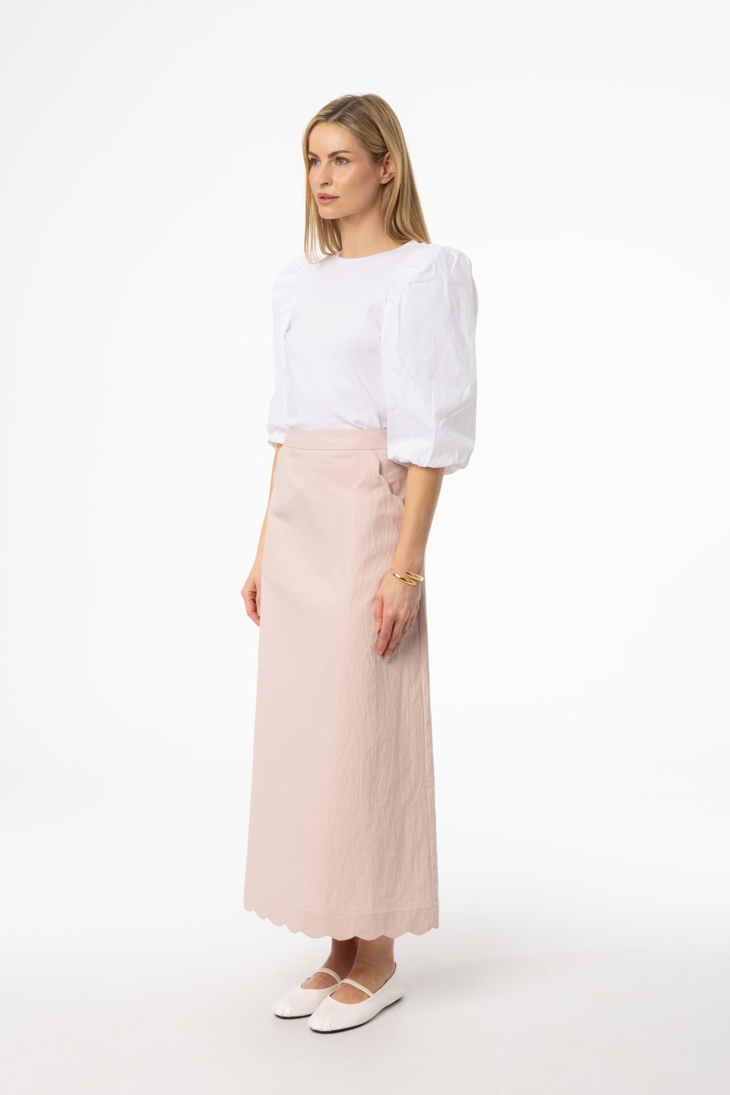 Pink Scalloped Maxi Skirt